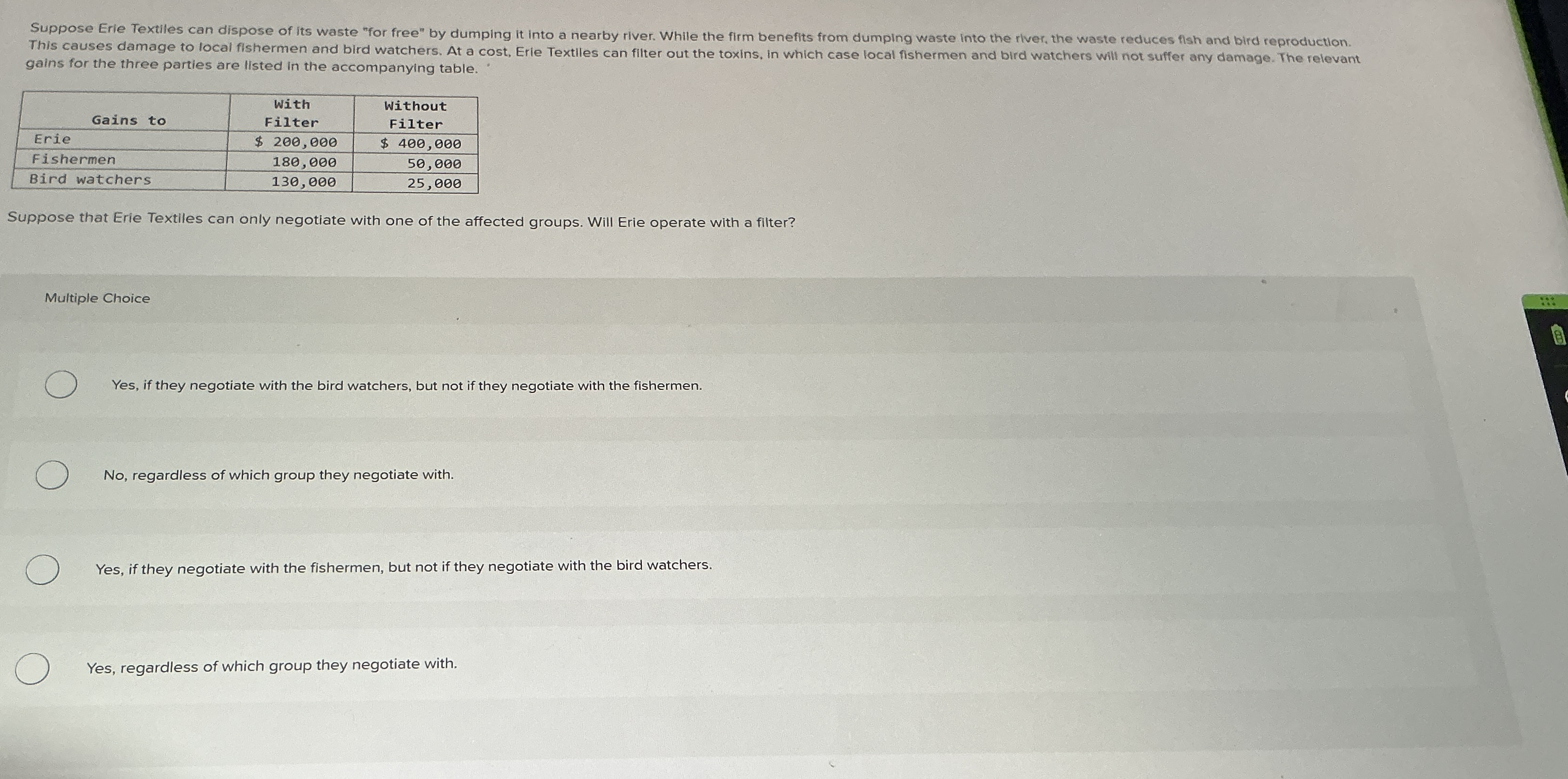gains for the three parties are listed in the