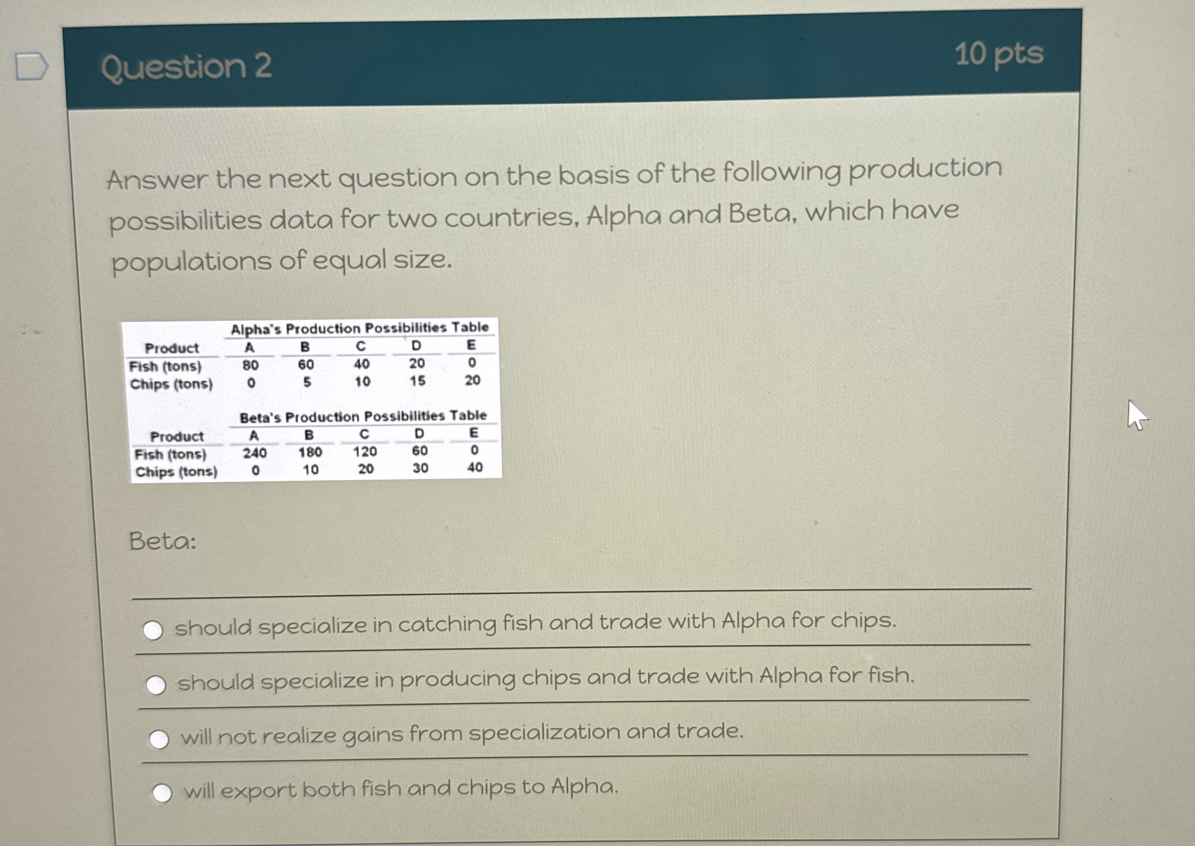 Question 2 1 0 pts Answer the next question on