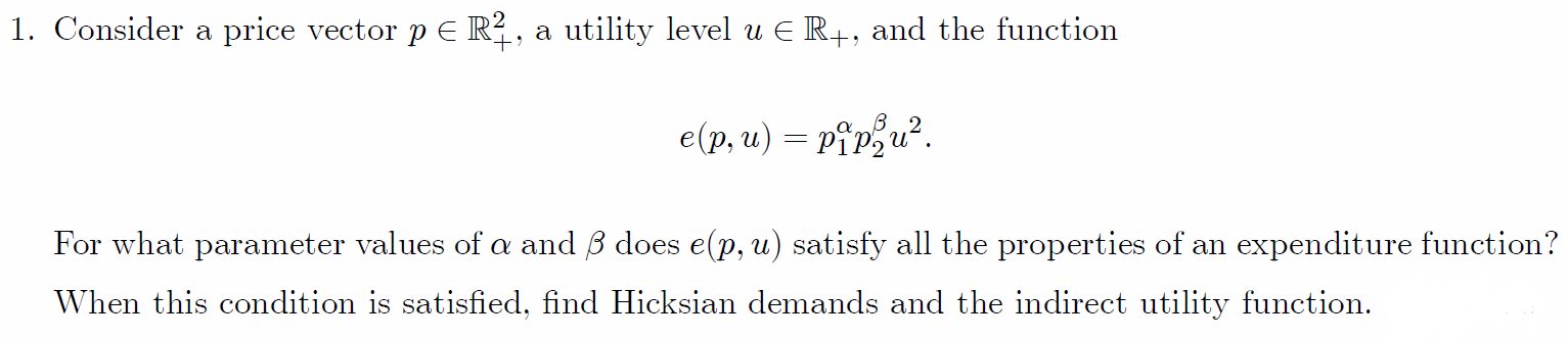 Consider a price vector p i n R + 2 , a utility