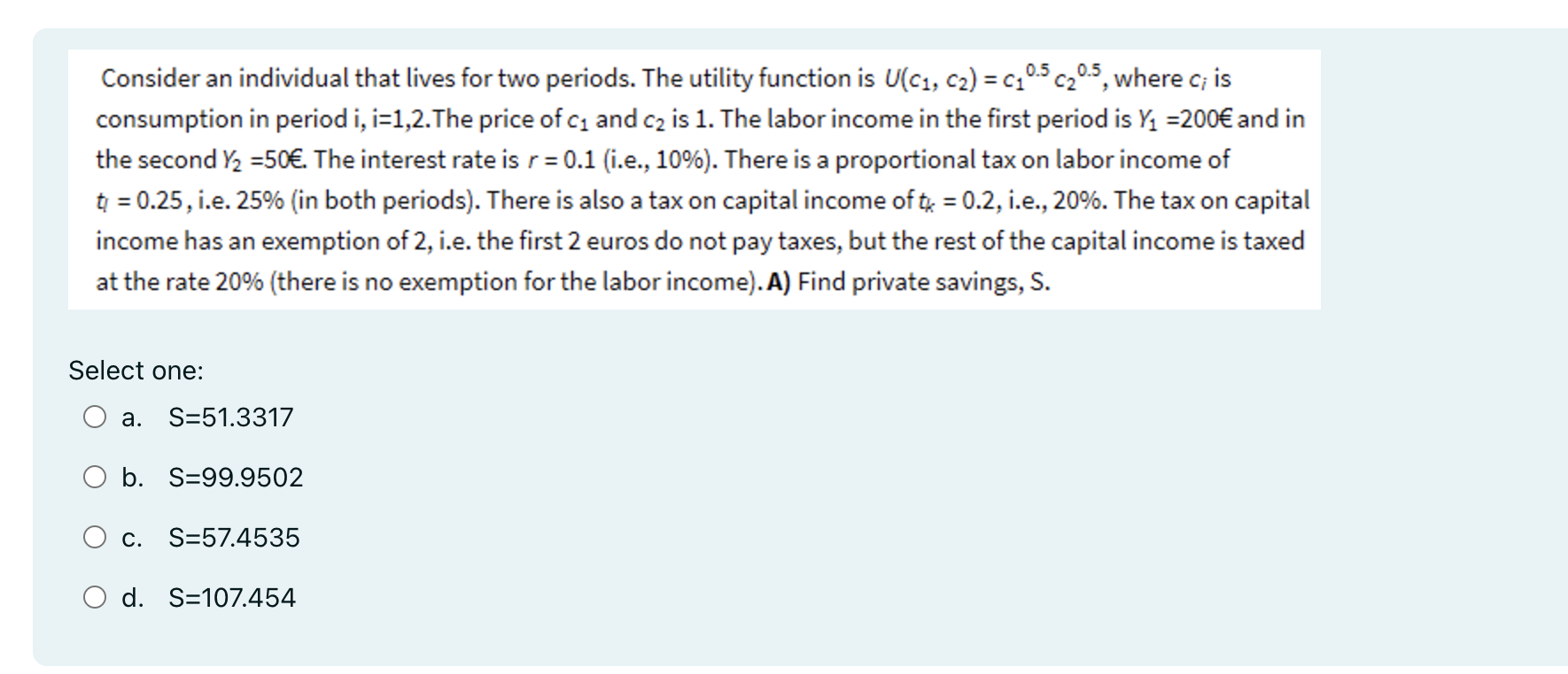 Consider a n individual that lives for two