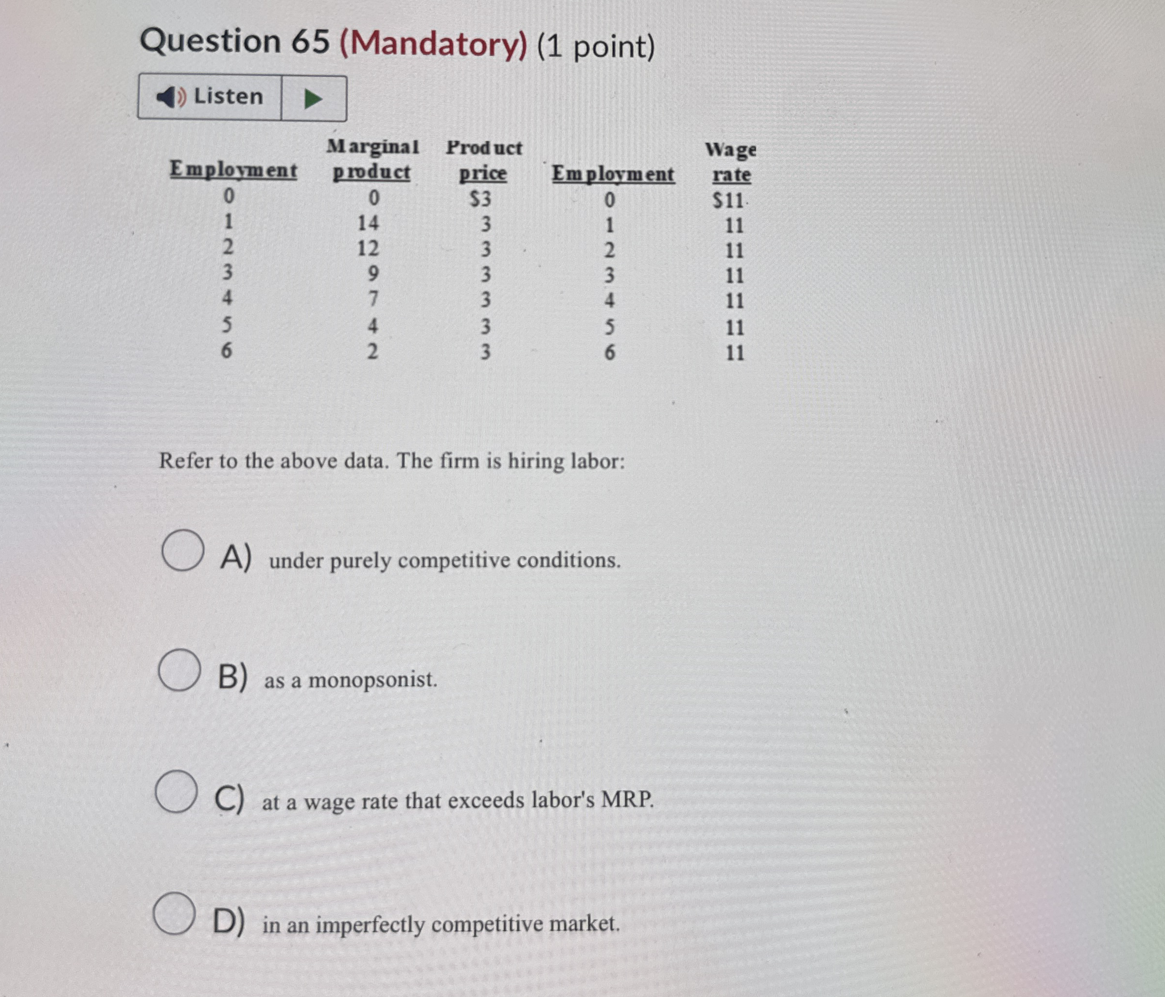 Question 6 5 ( Mandatory ) ( 1 point ) Listen \