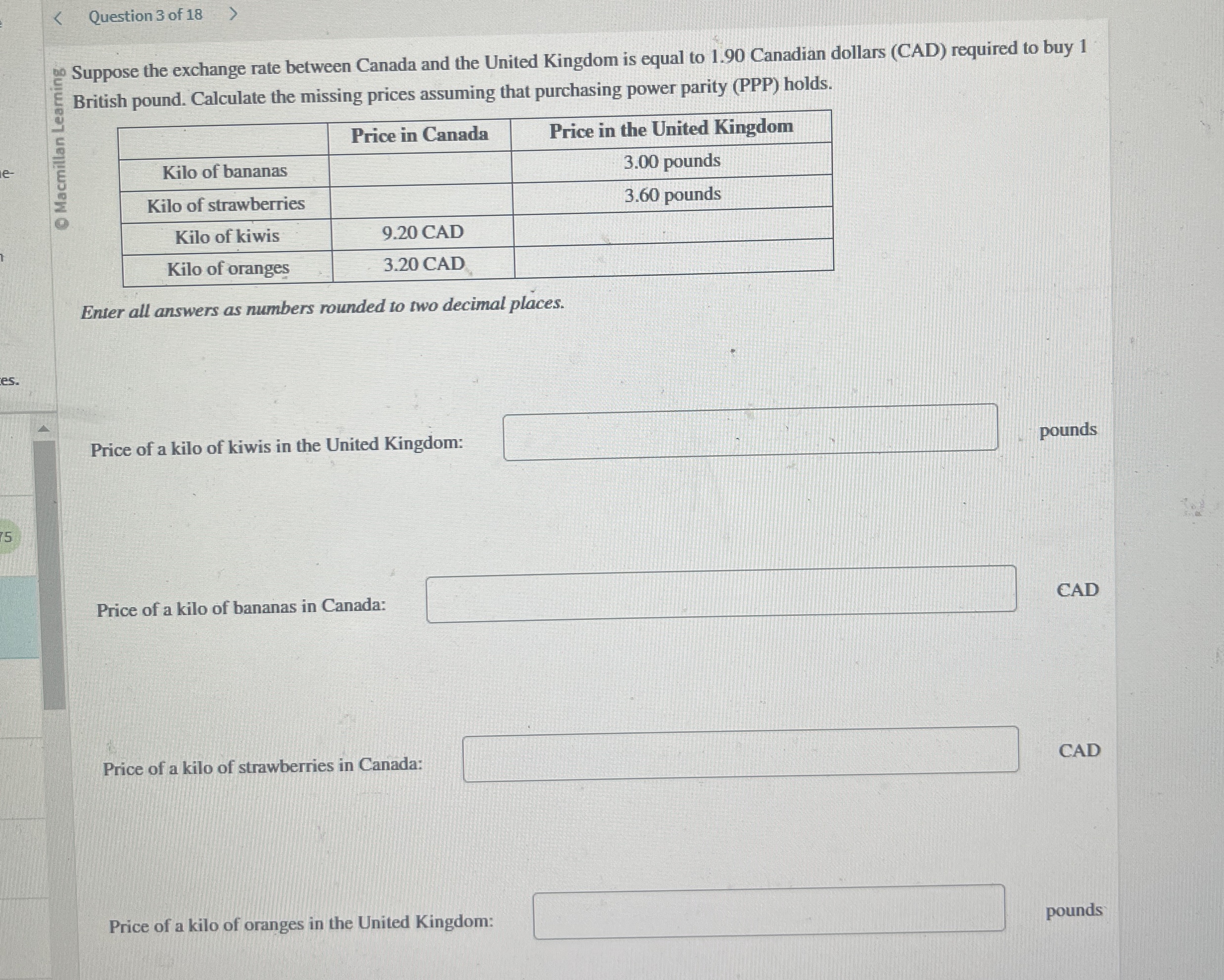 Question 3 of 1 8 British pound. Calculate the
