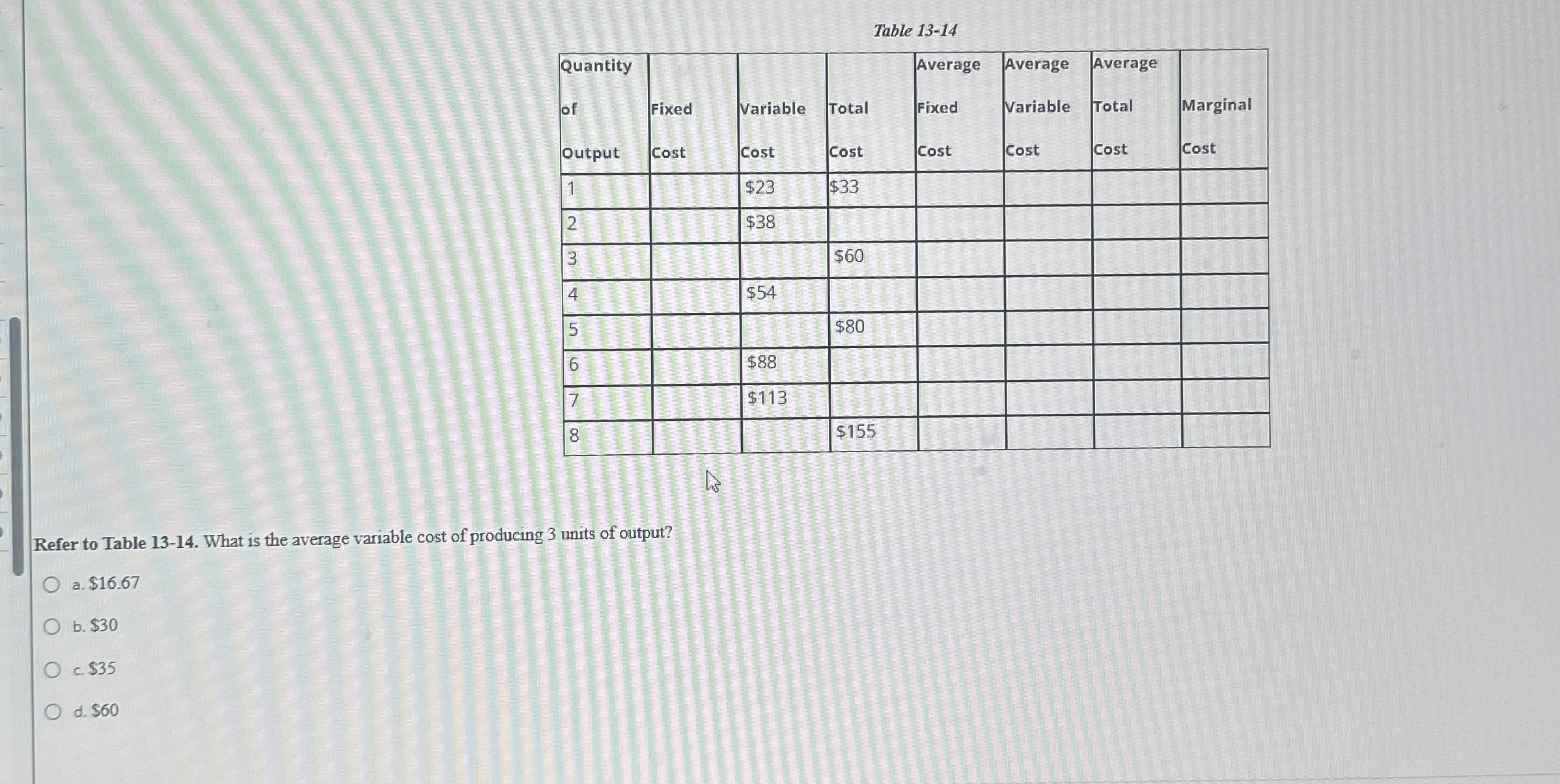 Table 1 3 - 1 4 \ table [ [ Quantity , , , , , ,
