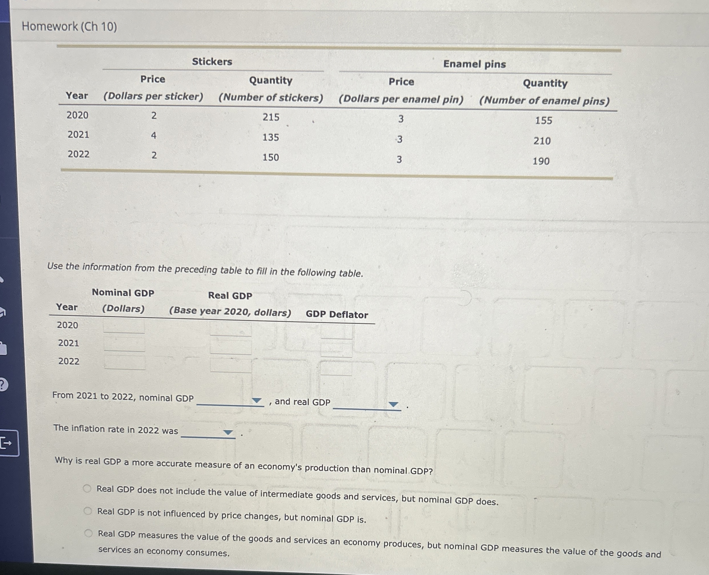 Homework ( Ch 1 0 ) \ table [ [ Year ,