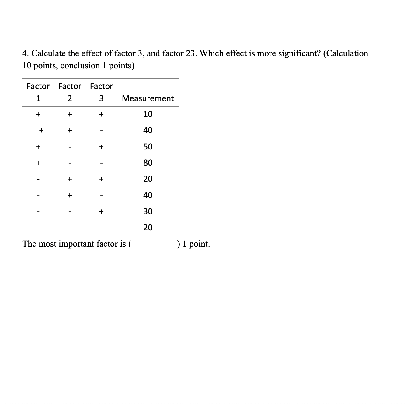 4 . Calculate the effect of factor 3 , and factor
