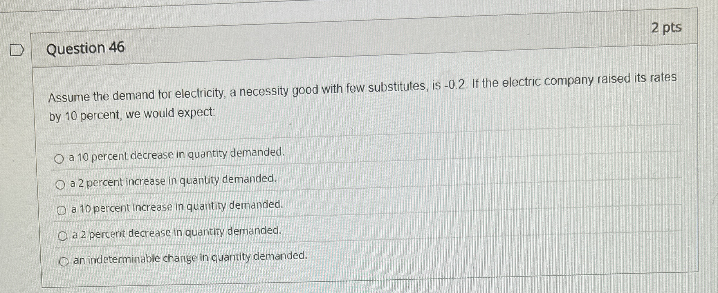 Question 4 6 2 pts Assume the demand for