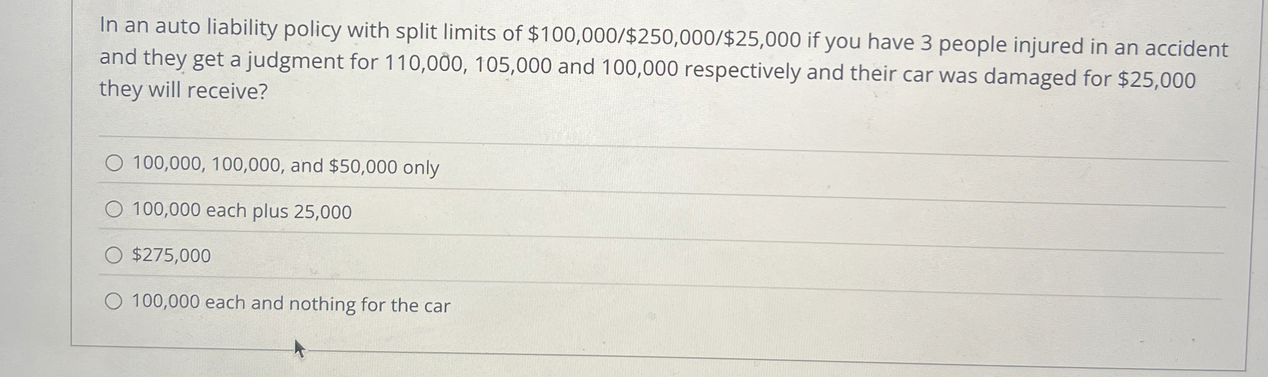 In an auto liability policy with split limits of