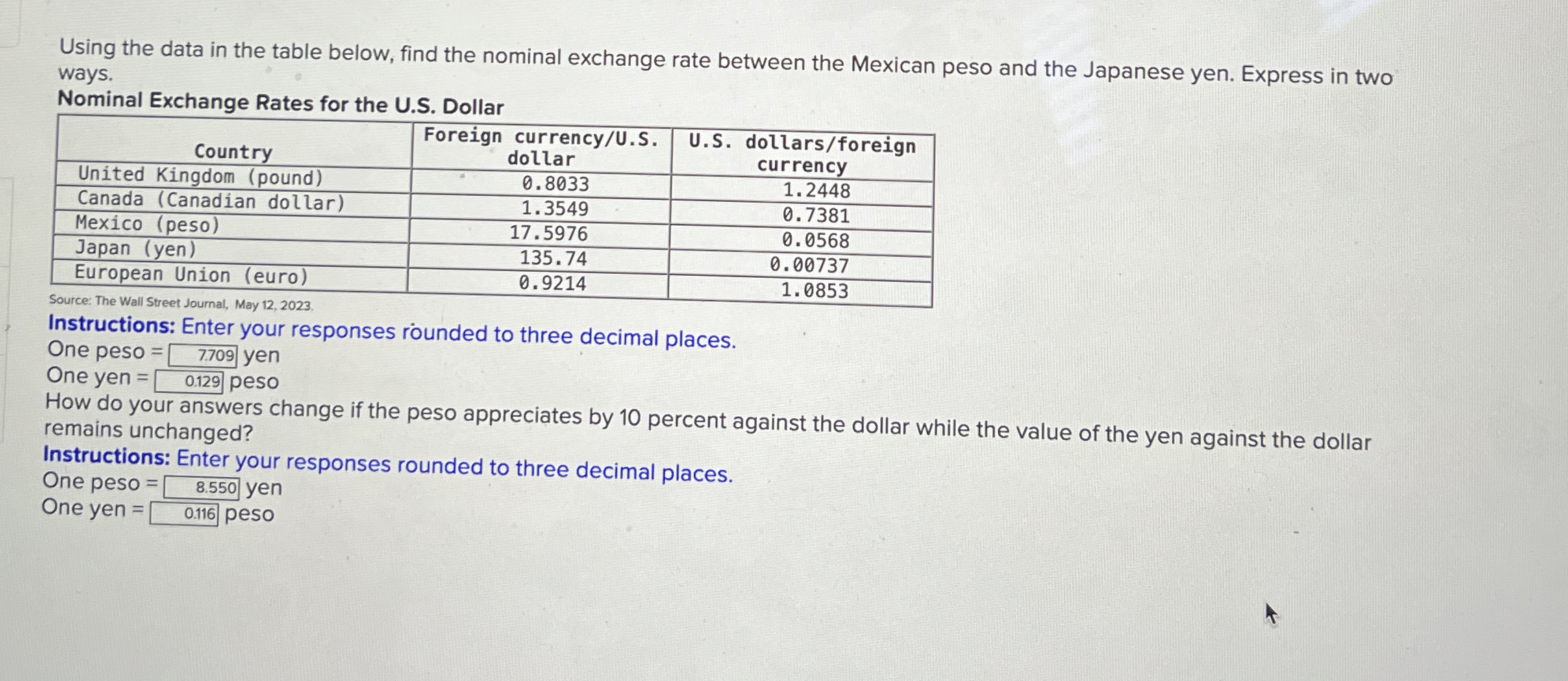 Using the data in the table below, find the