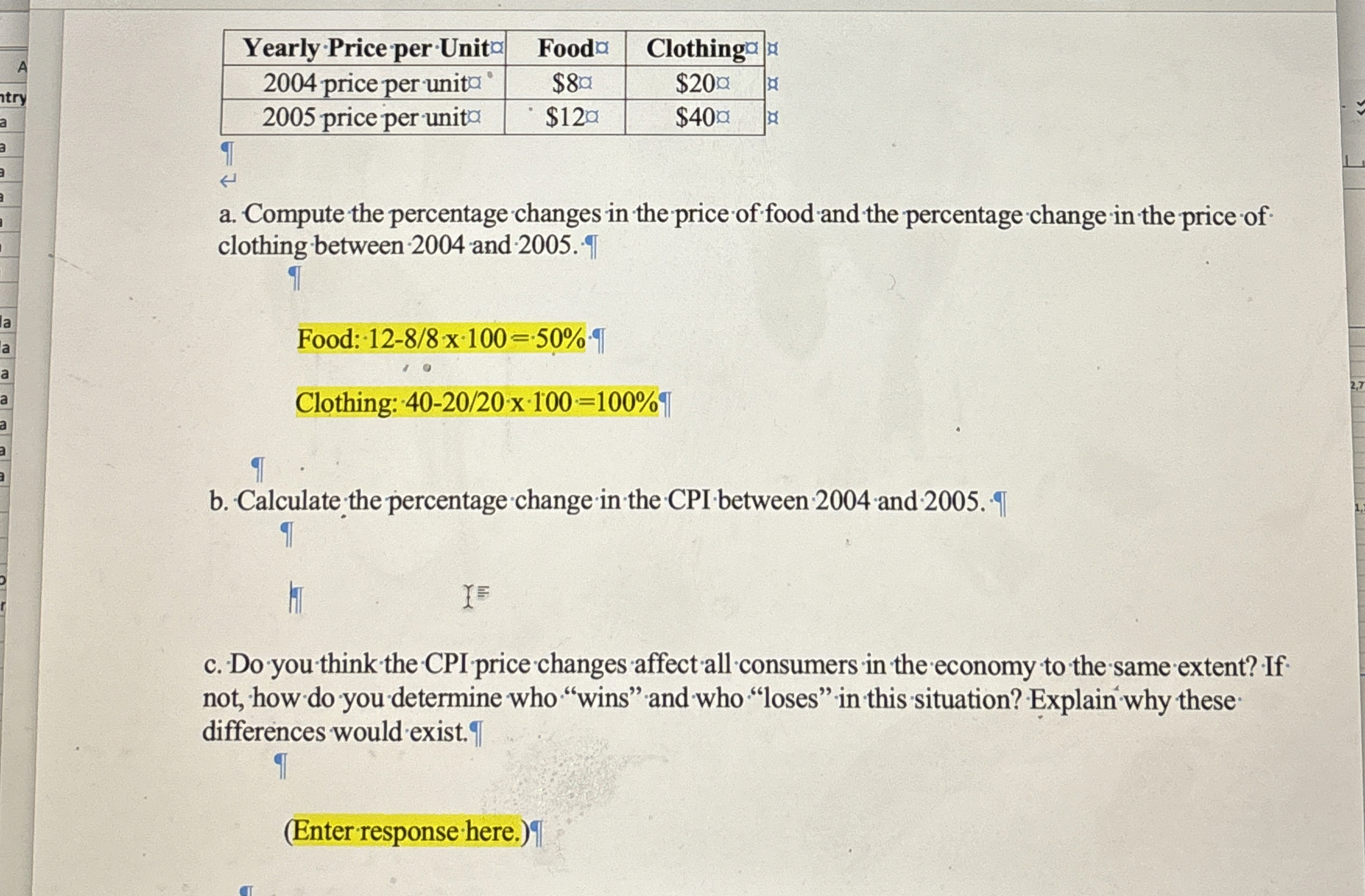 \ table [ [ Yearly Price per Unit,Food ? ,