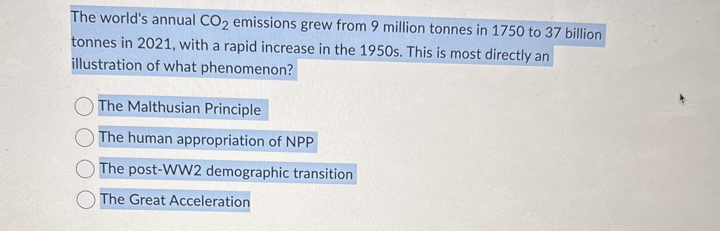 The world's annual C O 2 emissions grew from 9