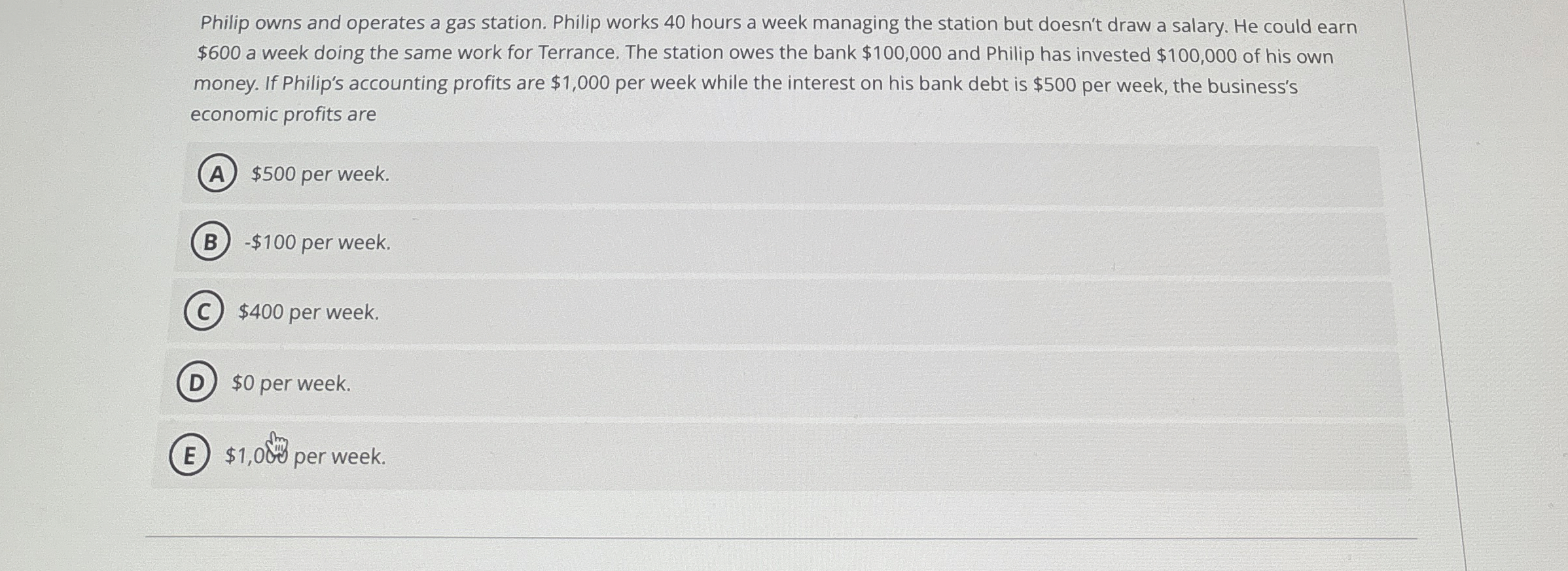Philip owns and operates a gas station. Philip