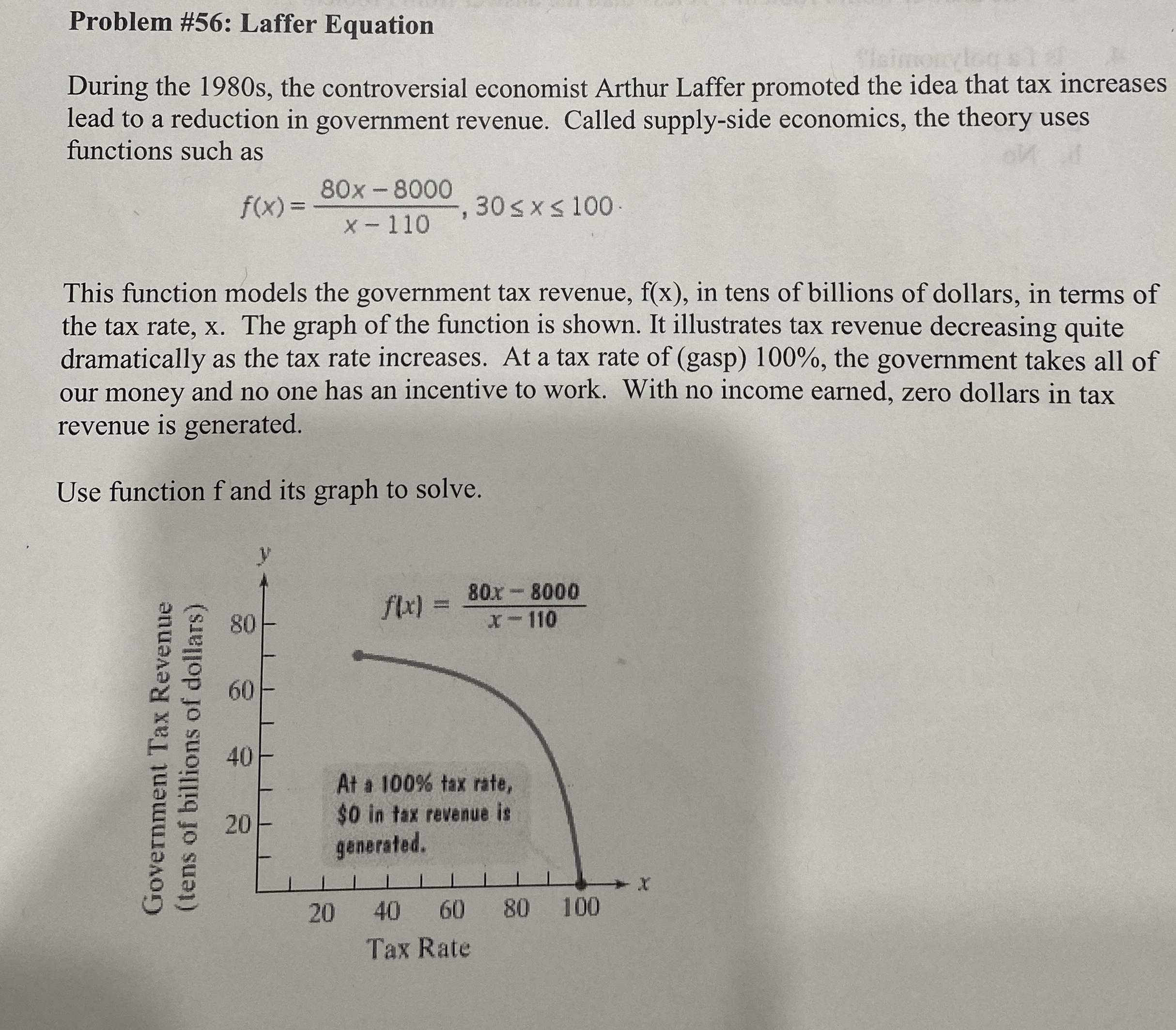 Problem # 5 6 : Laffer Equation During the 1 9 8