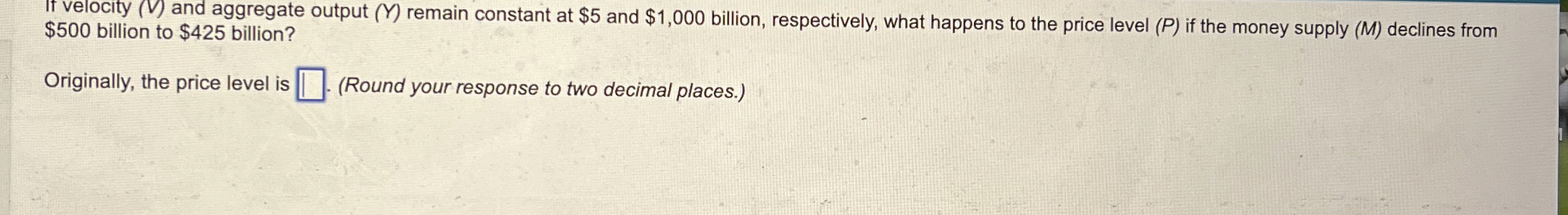 It velocity ( V ) and aggregate output ( Y )