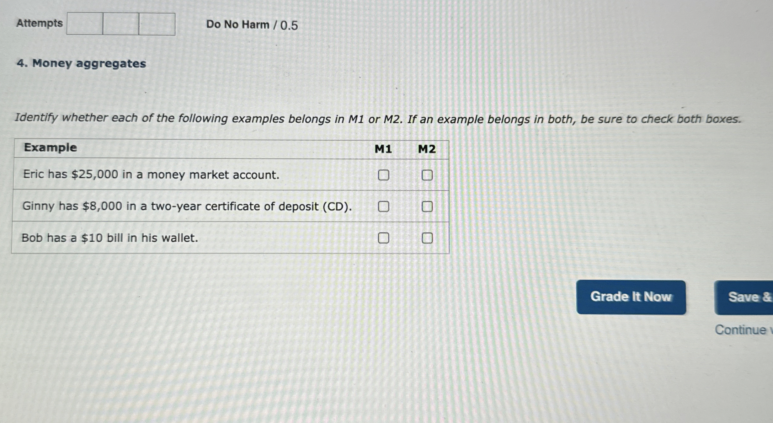 Attempts Do No Harm / 0 . 5 4 . Money aggregates