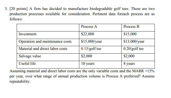 [ 2 0 points ] A firm has decided t o manufacture