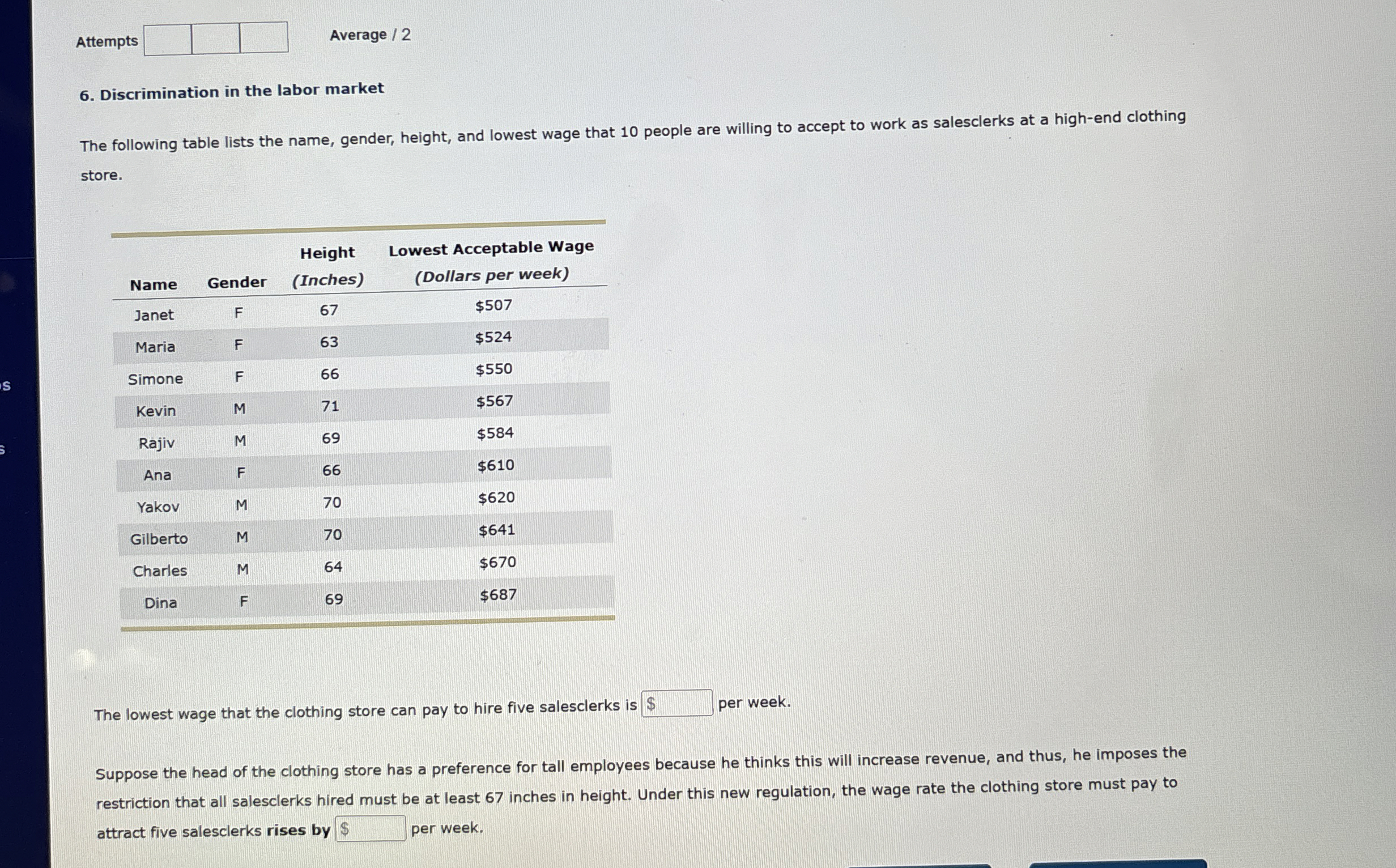 Attempts Average / 2 6 . Discrimination in the