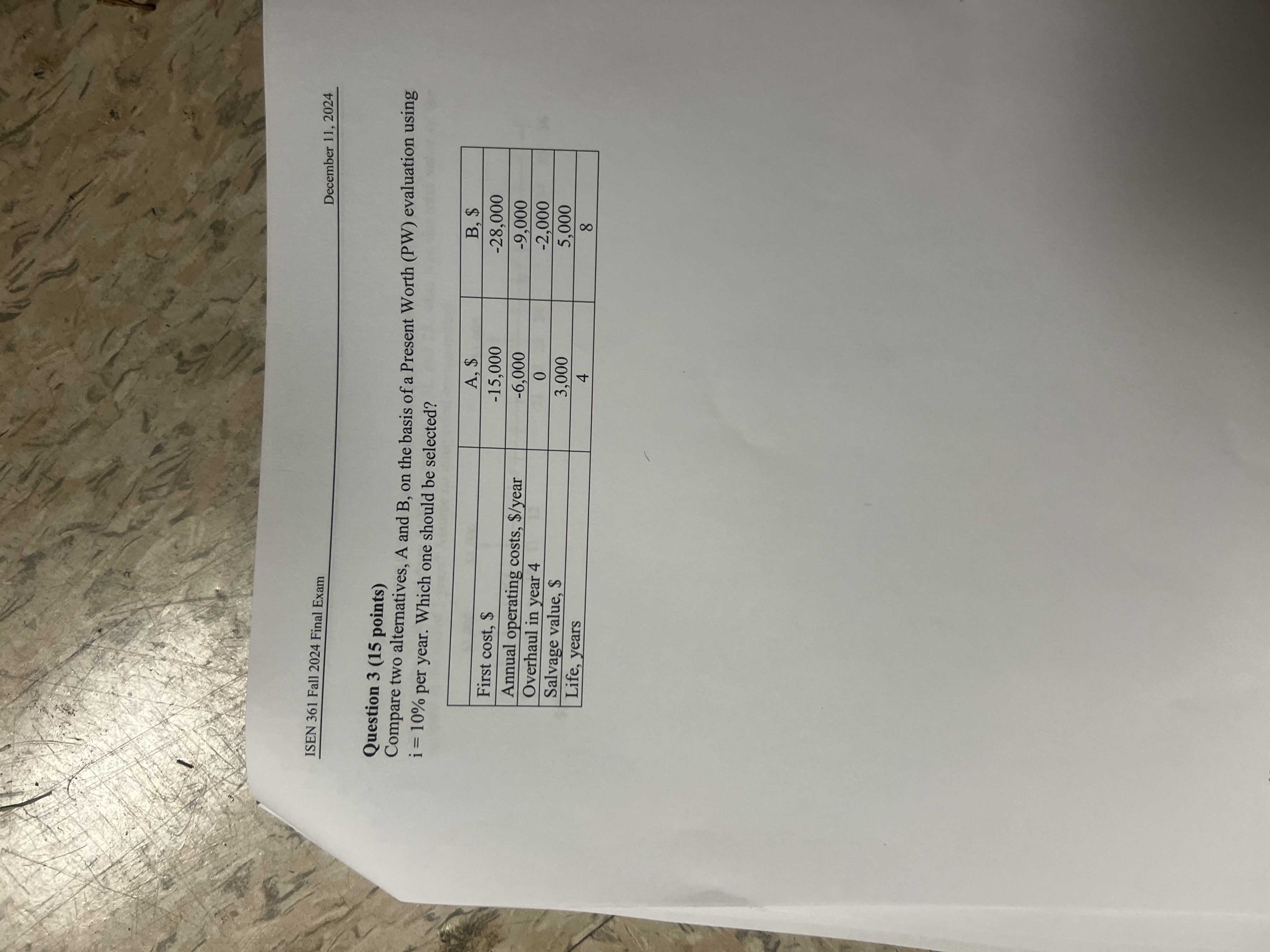 ISEN 3 6 1 Fall 2 0 2 4 Final Exam December 1 1 ,