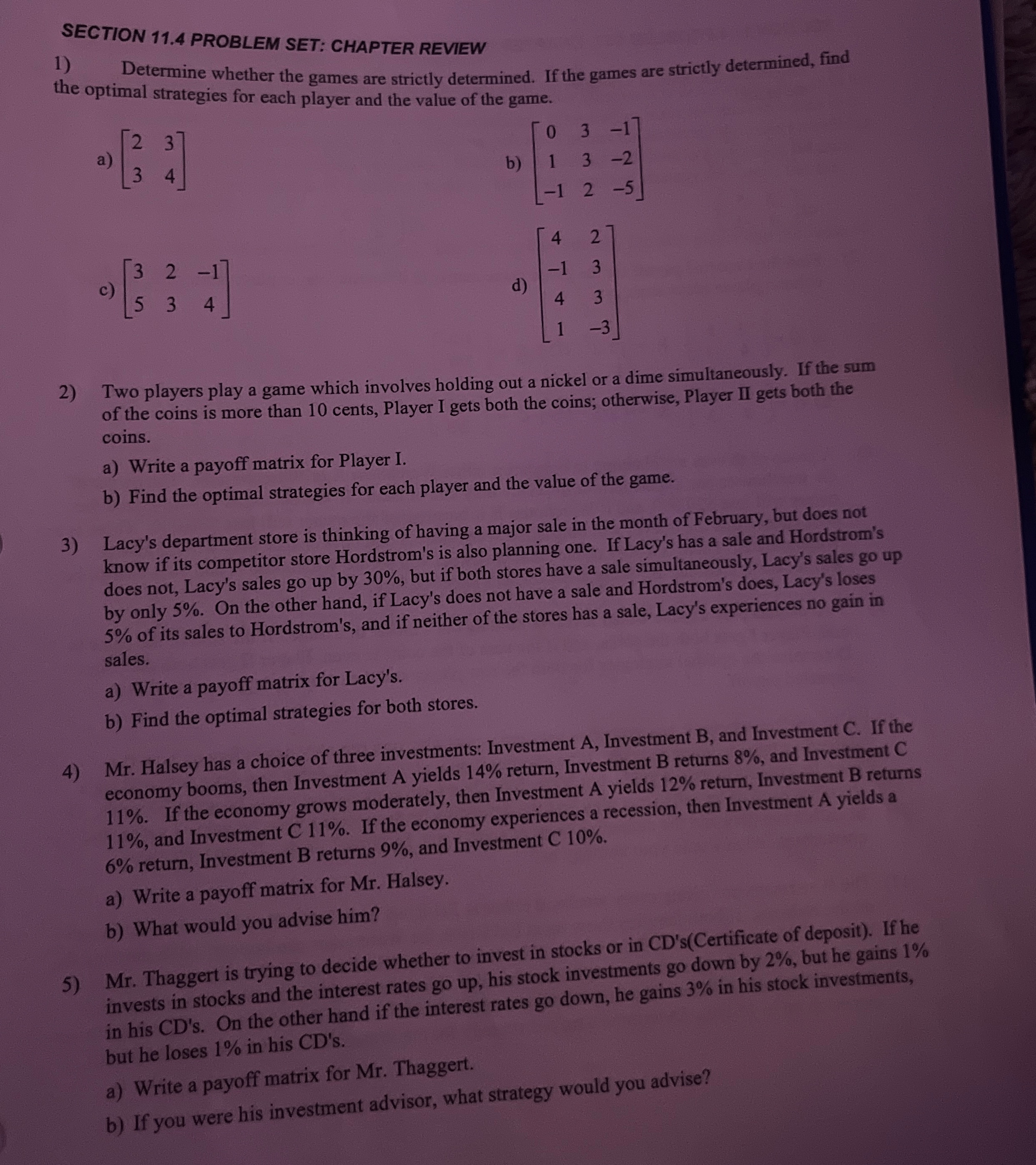 SECTION 1 1 . 4 PROBLEM SET: CHAPTER REVIEW
