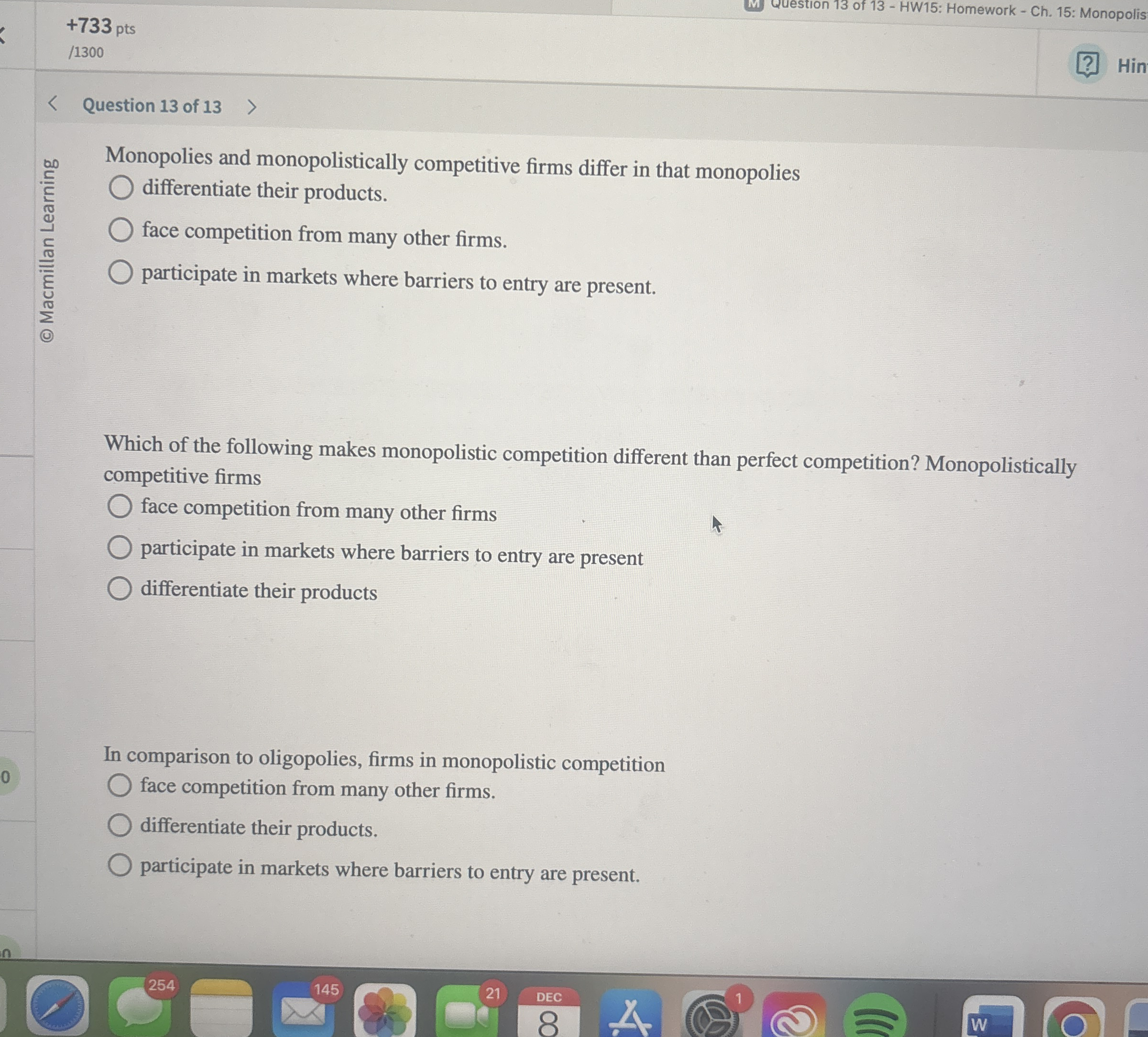 + 7 3 3 pts ? 1 3 0 0 Question 1 3 of 1 3 - HW 1