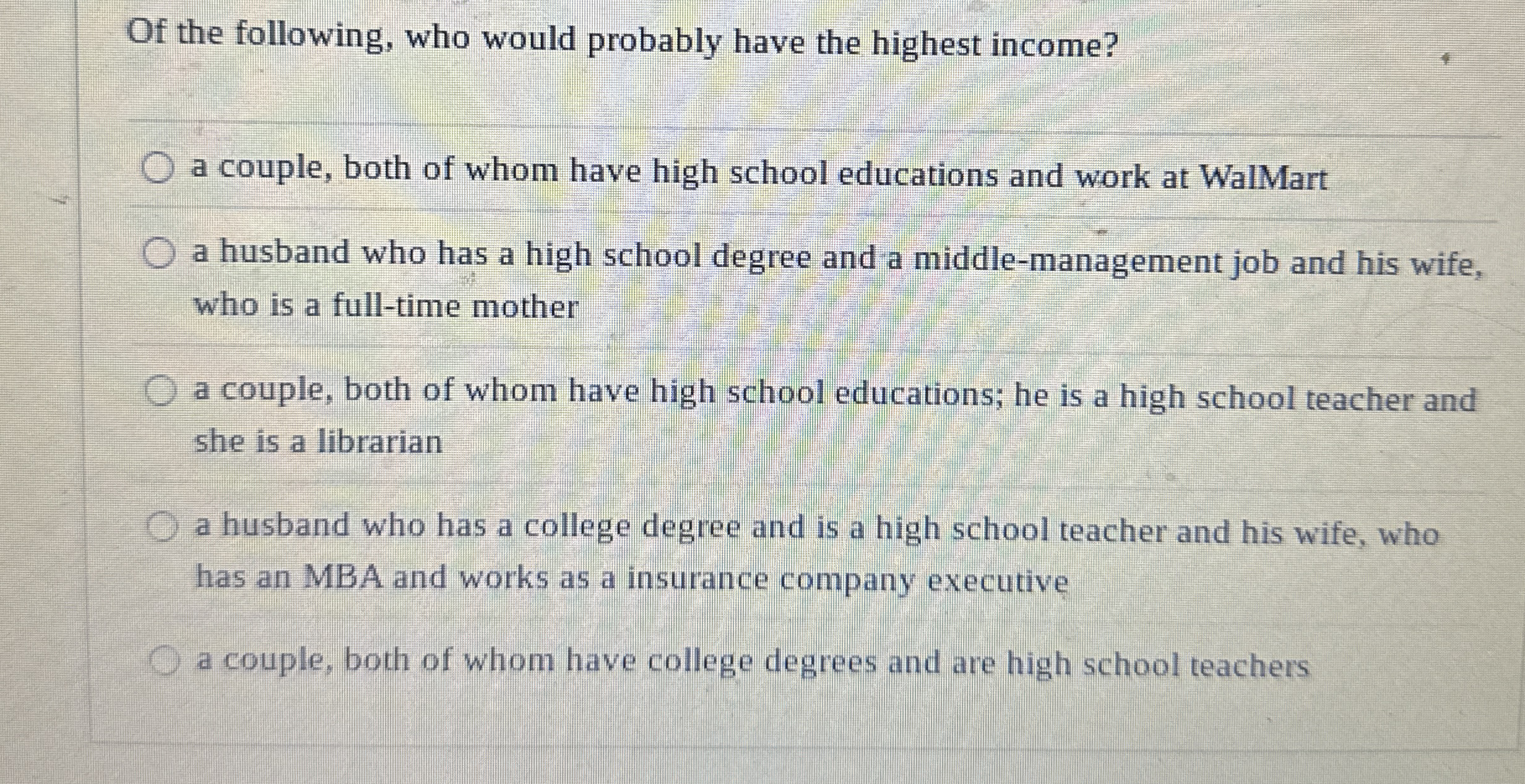 Of the following, who would probably have the