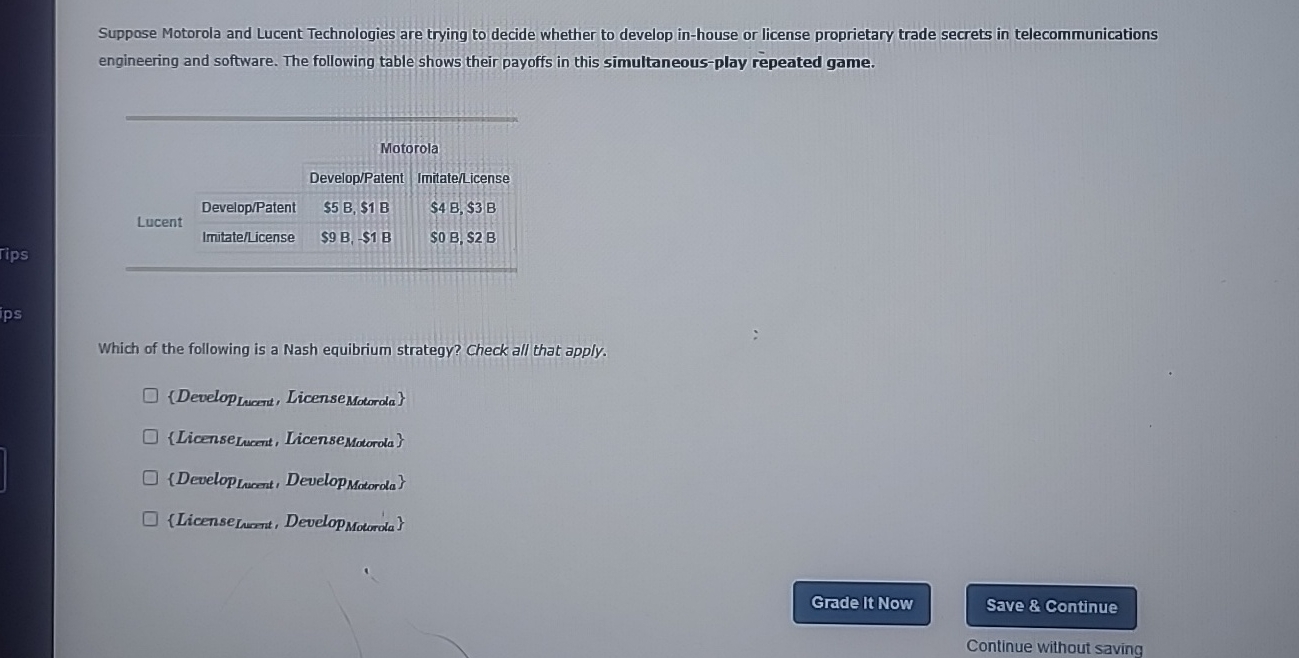 Suppose Motorola and Lucent Technologies are