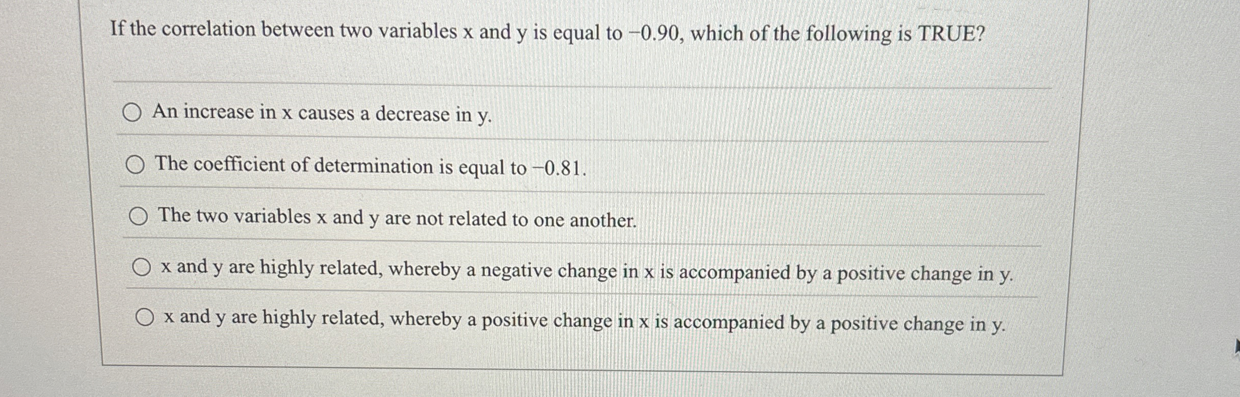 If the correlation between two variables x and y