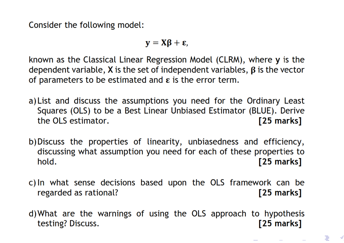 Consider the following model: \ [ \ mathbf { y }