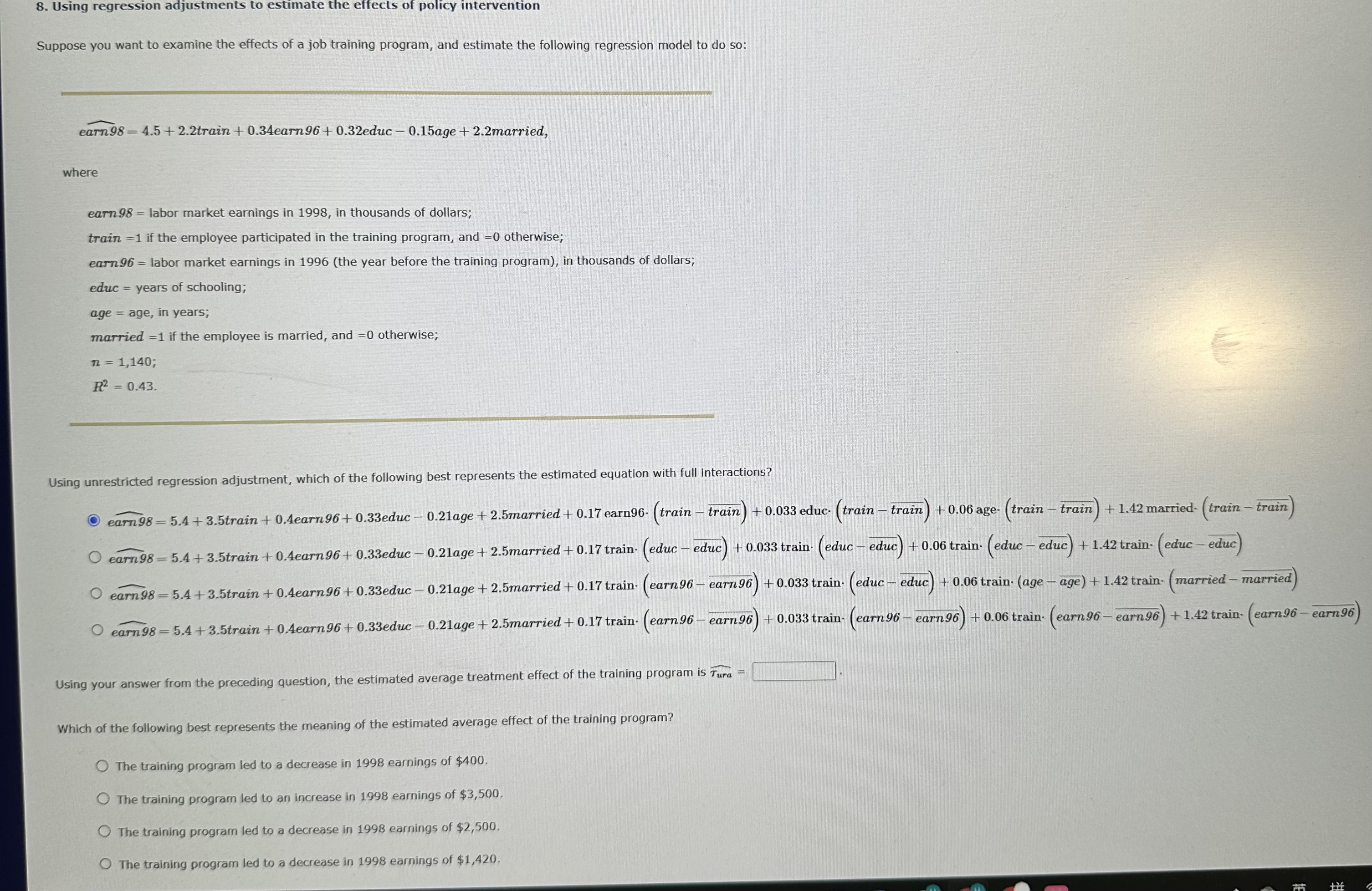 Using regression adjustments t o estimate the