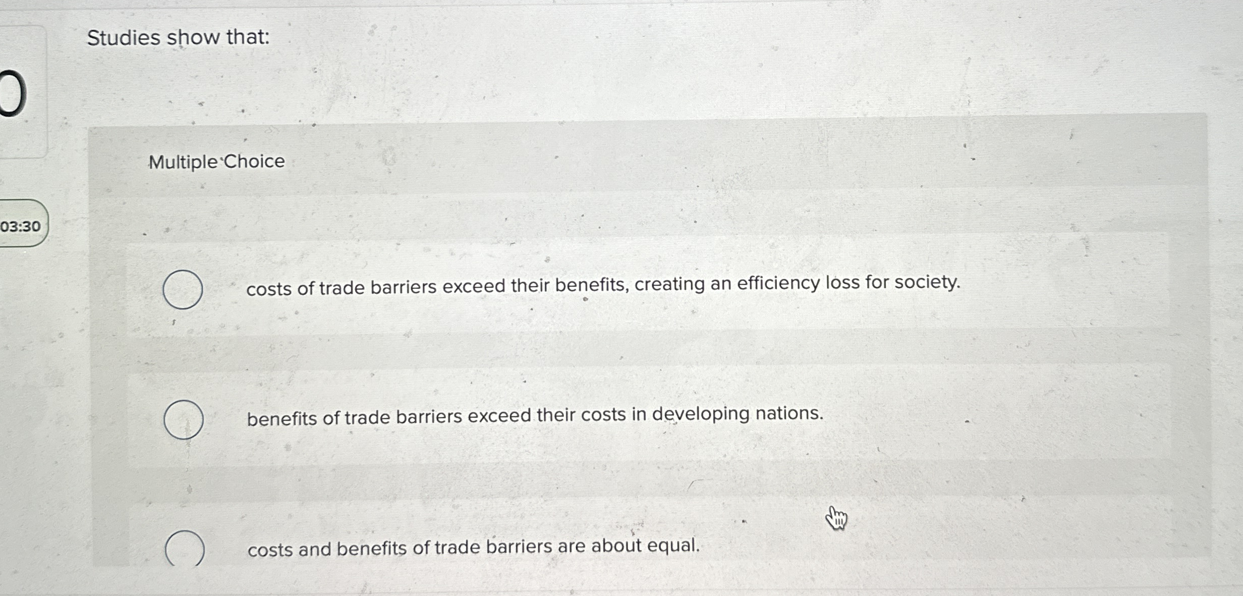 Studies show that: Multiple 'Choice 0 3 : 3 0