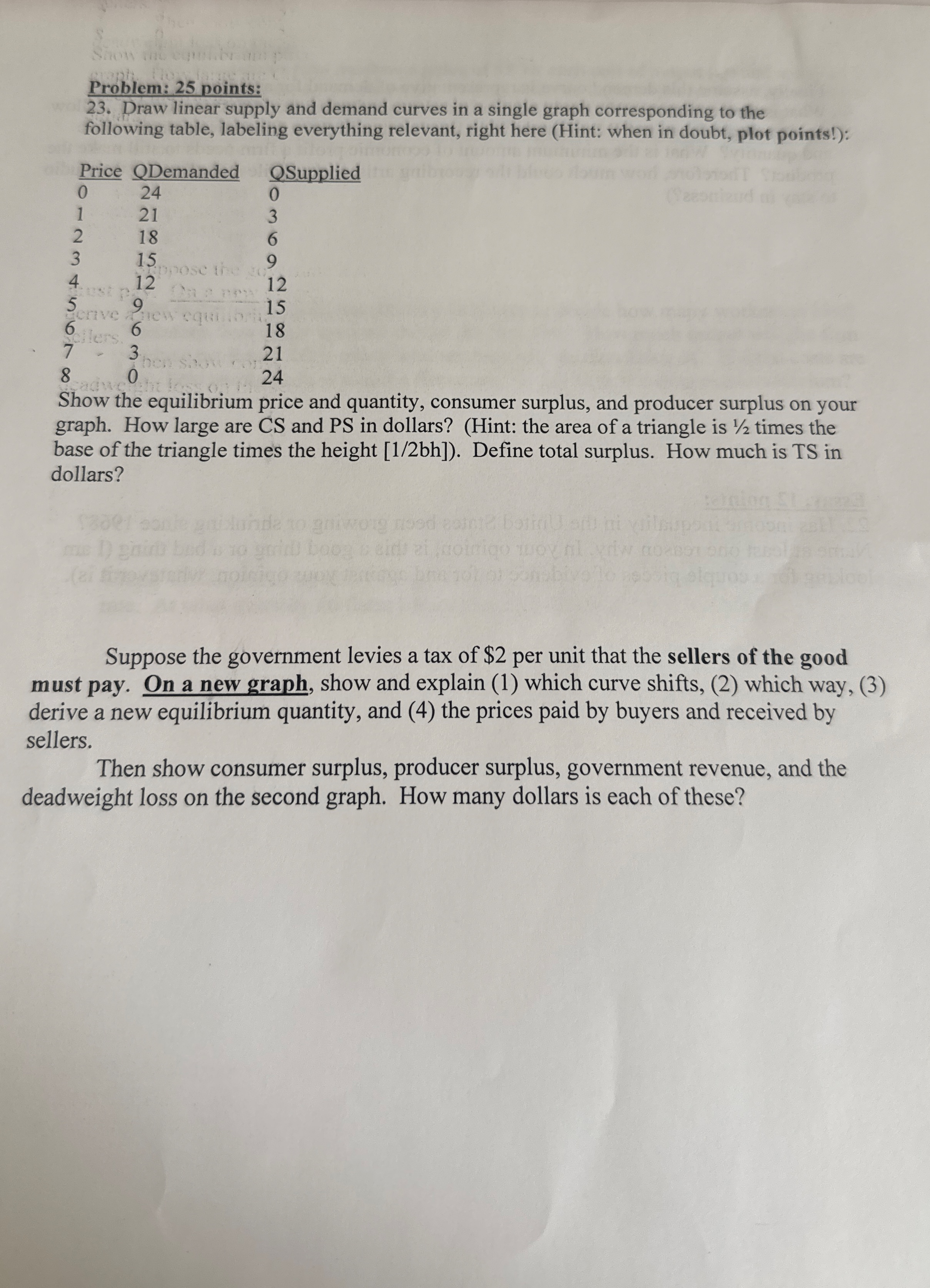 Problem: 2 5 points: 2 3 . Draw linear supply and