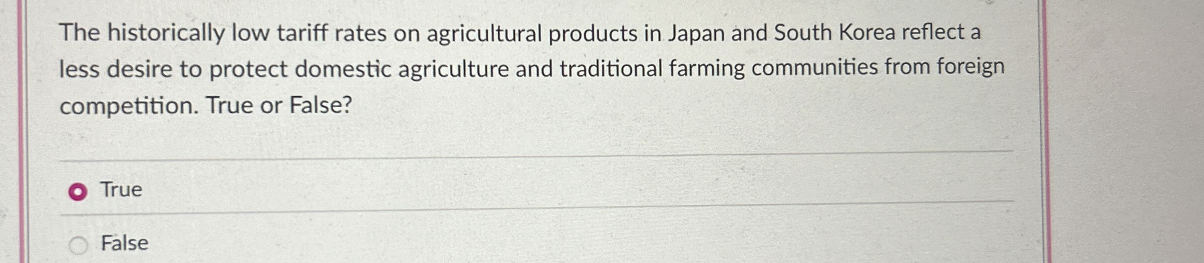 The historically low tariff rates on agricultural