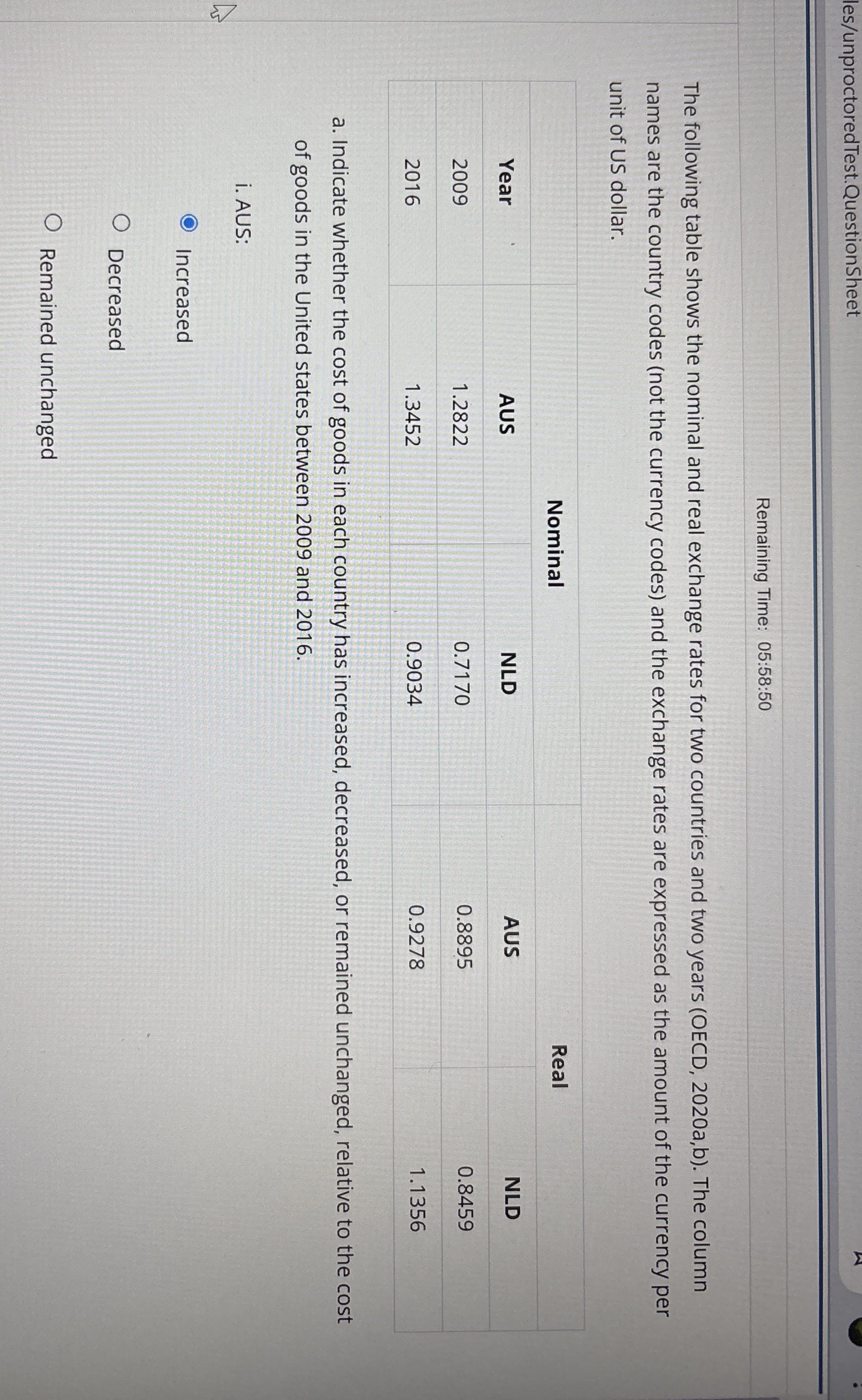 The following table shows the nominal and real