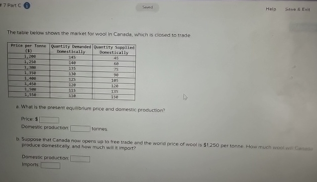 7 Part C Help Save & Exit The table below shows