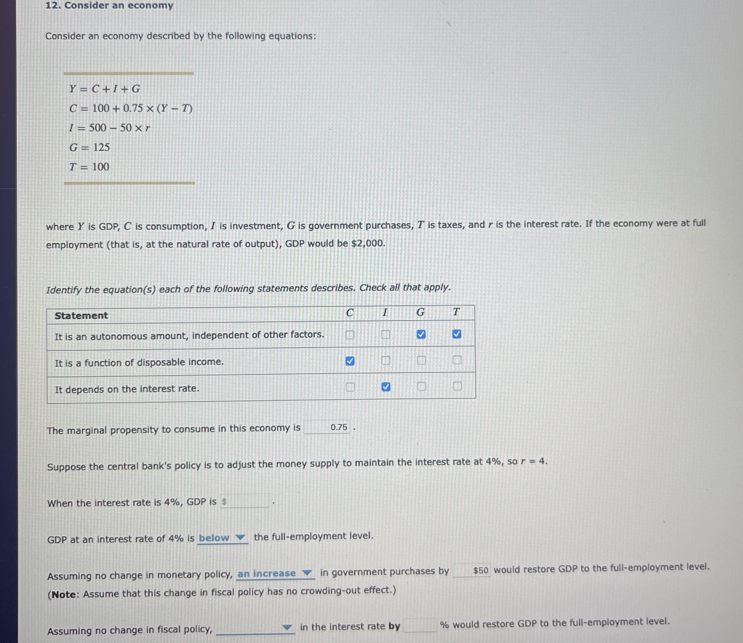 Consider an economy Consider an economy described