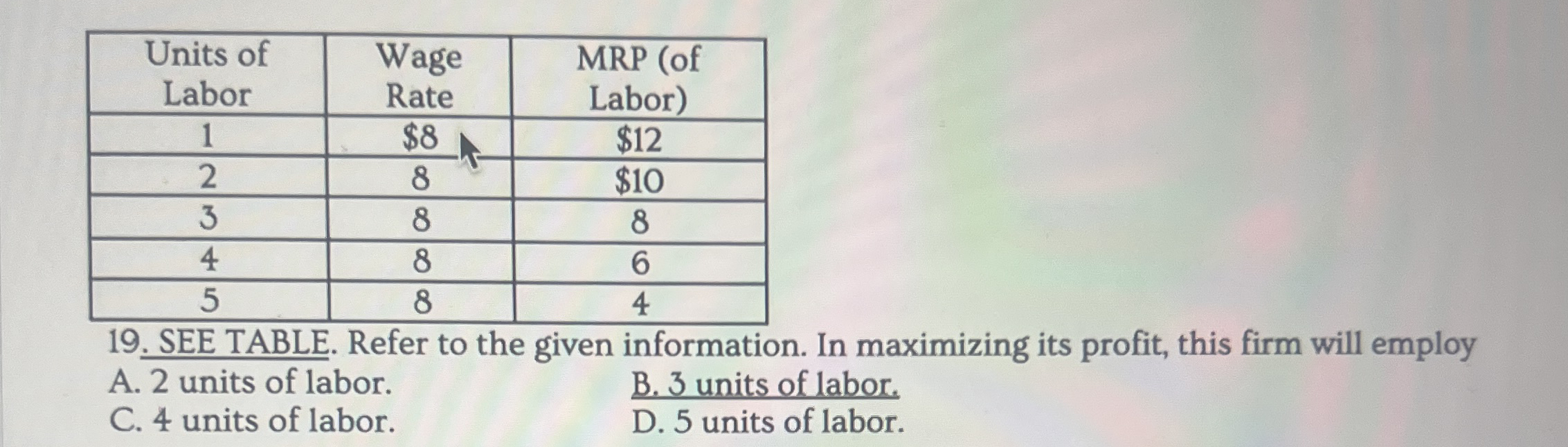\ table [ [ \ table [ [ Units of ] , [ Labor ] ]