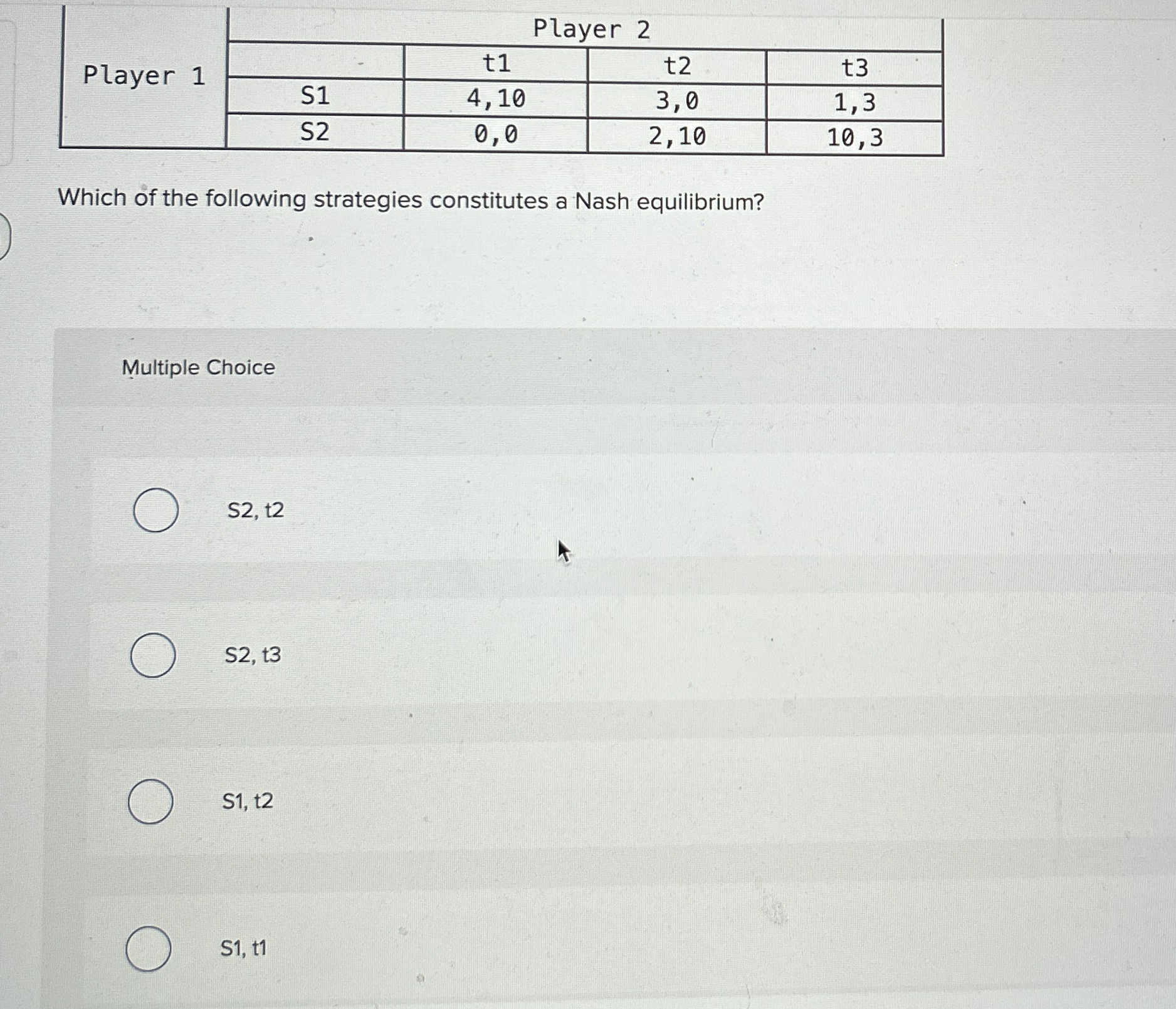 \ table [ [ Player 1 , Player 2 ] , [ , t 1 , t 2