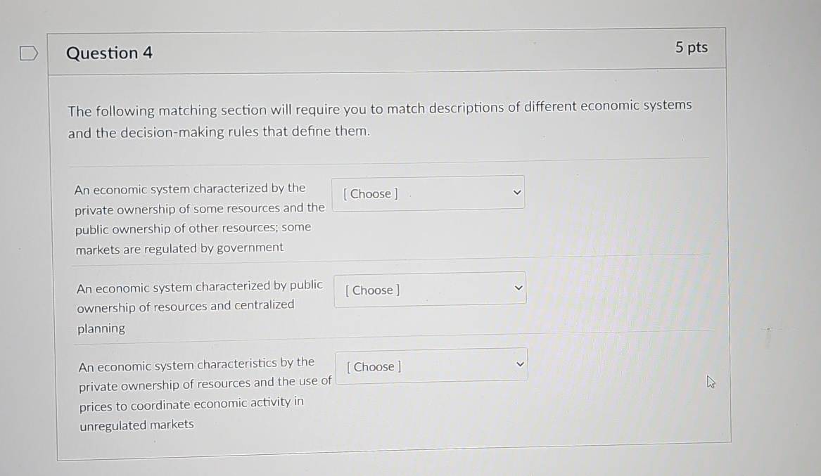 Question 4 5 pts The following matching section