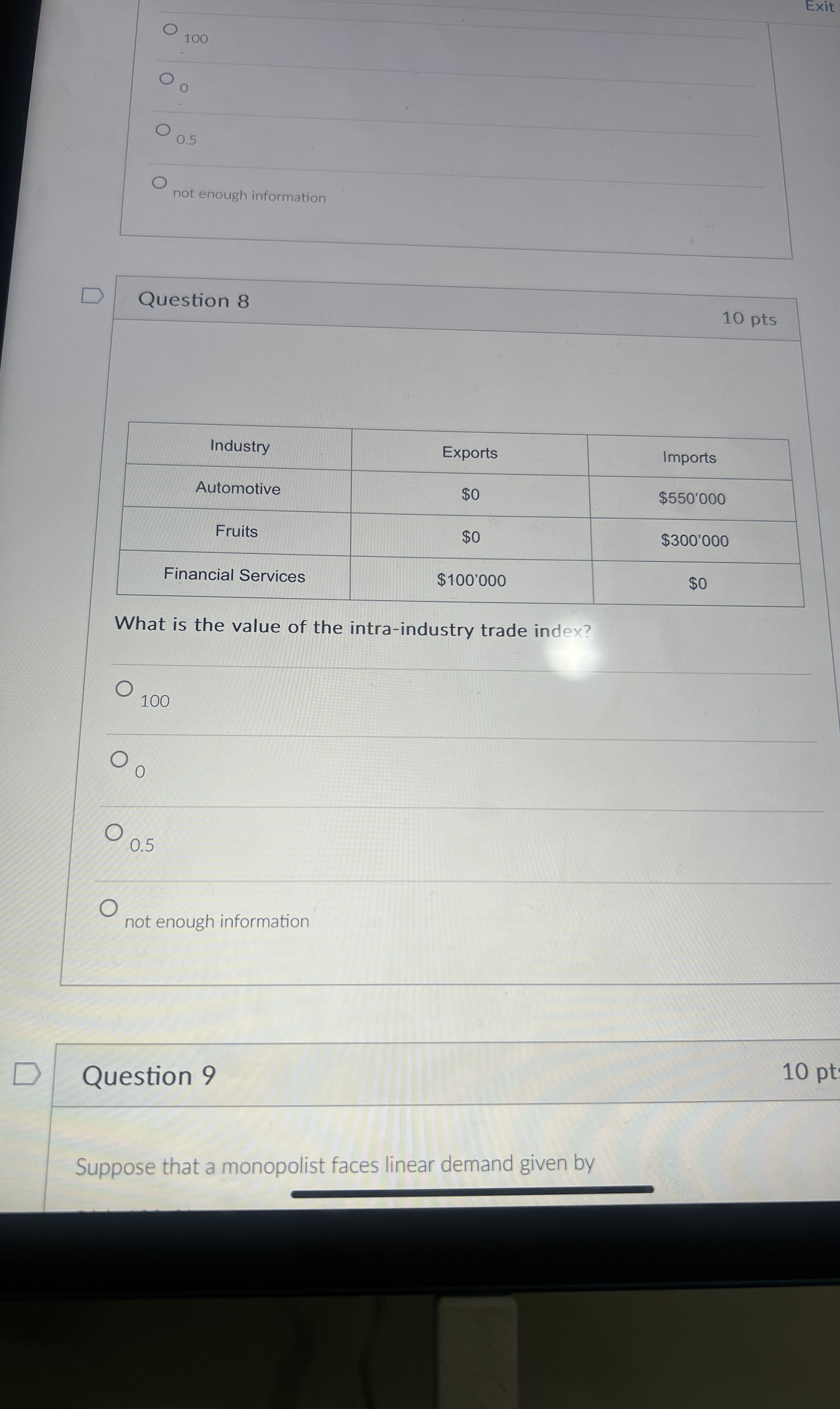 Exit 1 0 0 0 . 5 not enough information Question