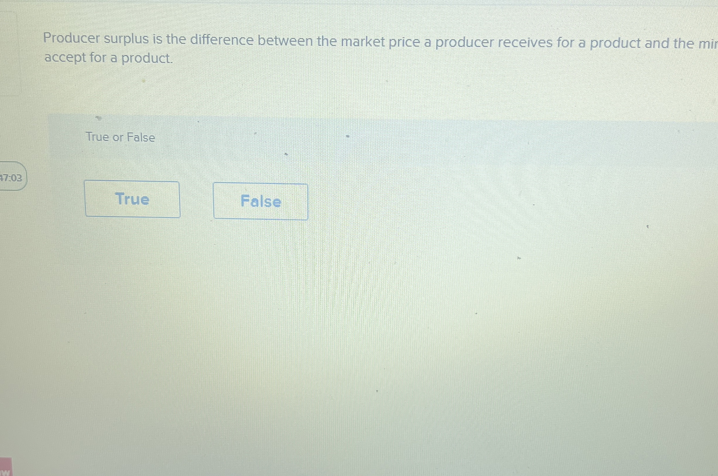 Producer surplus is the difference between the