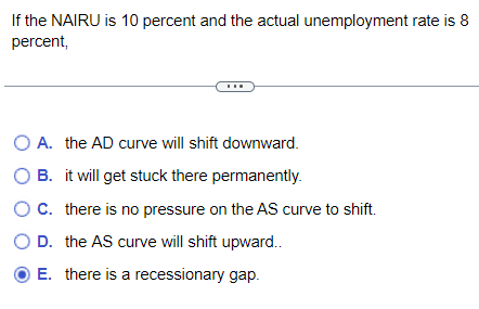 If the NAIRU is 1 0 percent and the actual