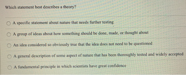 Which statement best describes a theory? A
