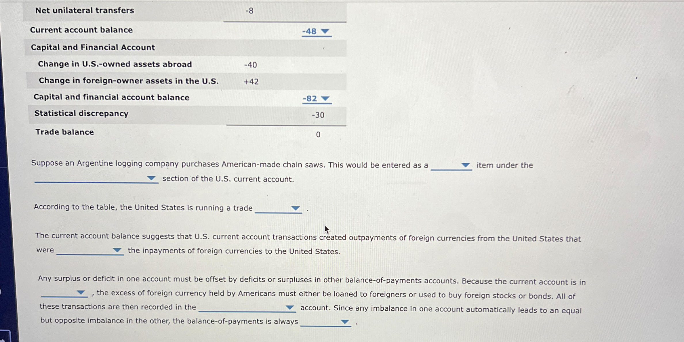 \ table [ [ Net unilateral transfers, - 8 , ] , [