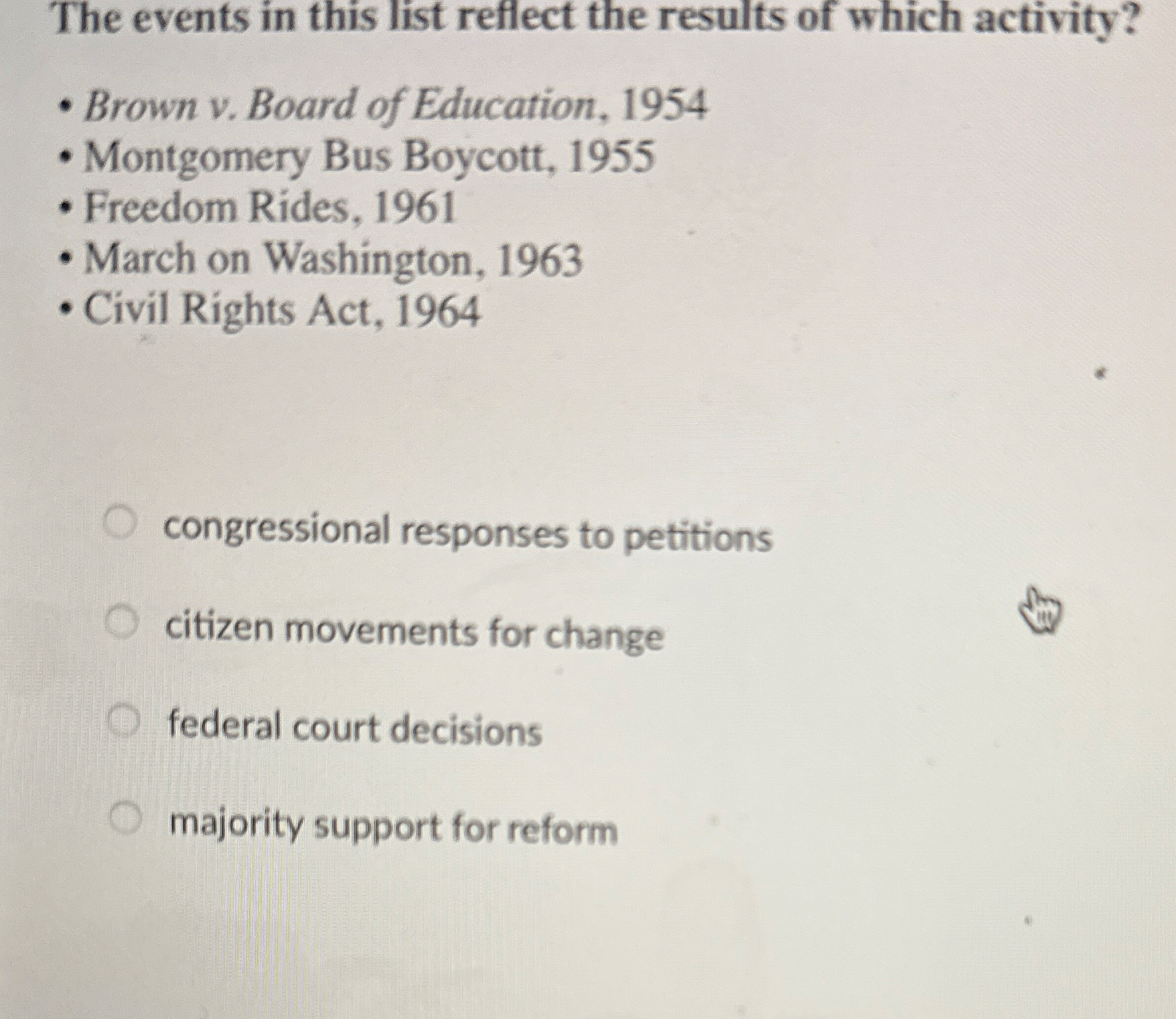 The events in this list reflect the results of