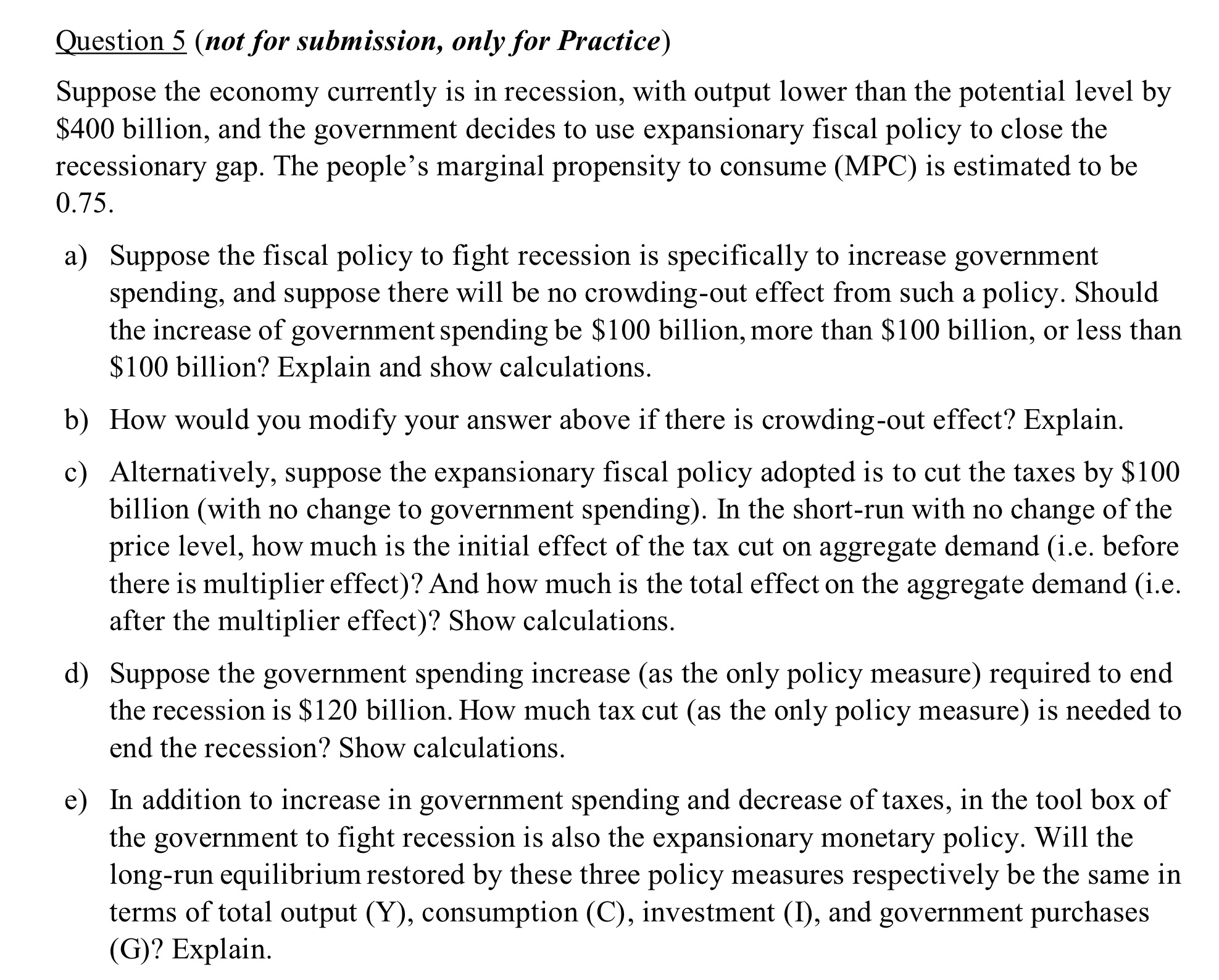 Question 5 ( not for submission, only for