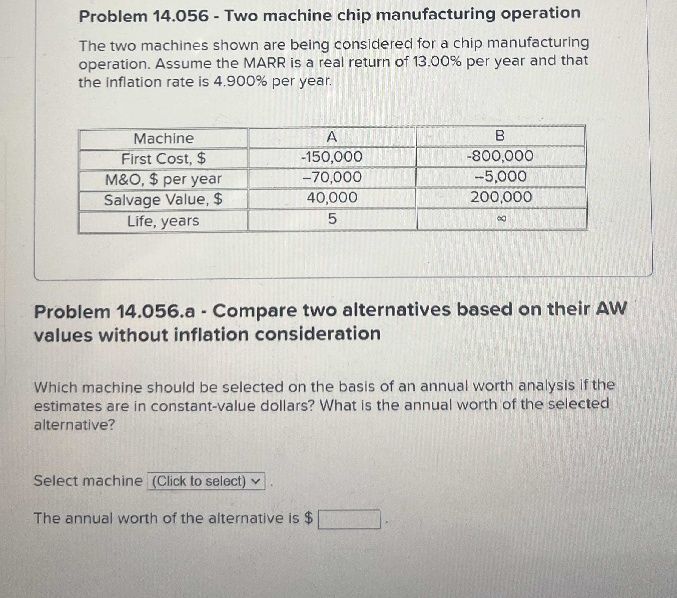 Problem 1 4 . 0 5 6 - Two machine chip