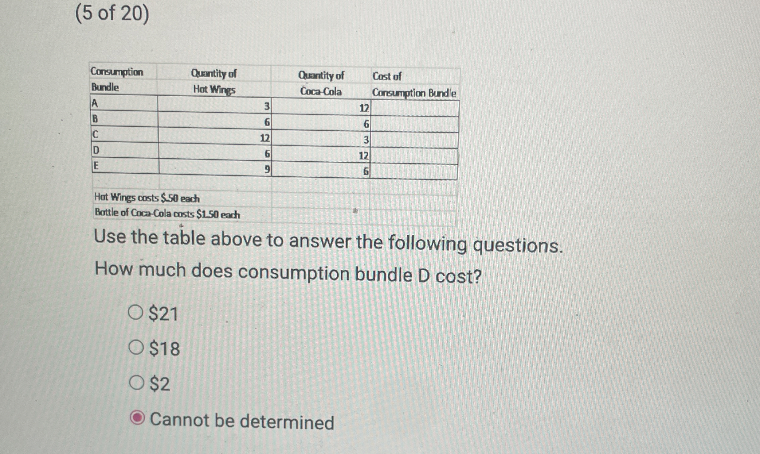 ( 5 of 2 0 ) \ table [ [ Consumption , Quantity