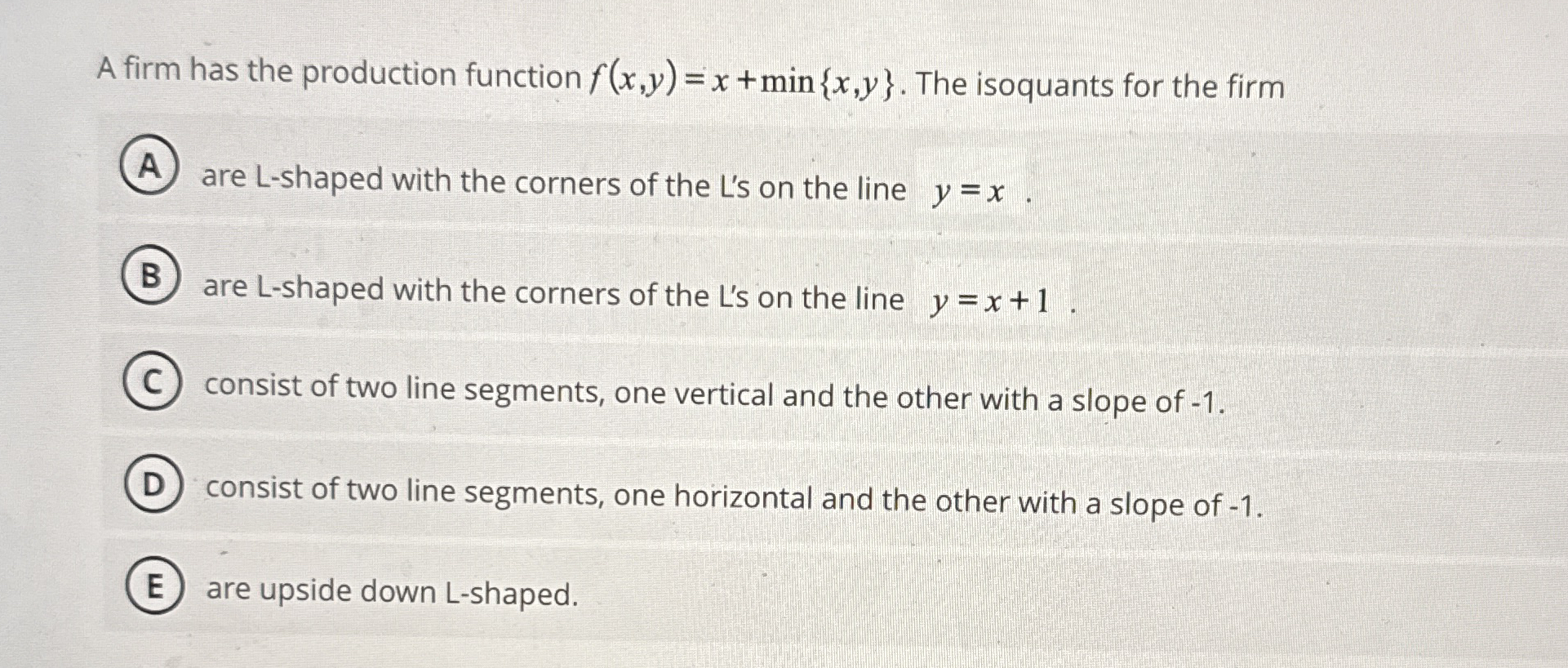 A firm has the production function f ( x , y ) =