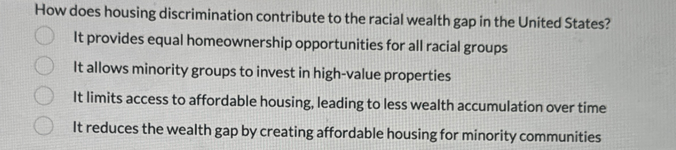 How does housing discrimination contribute to the