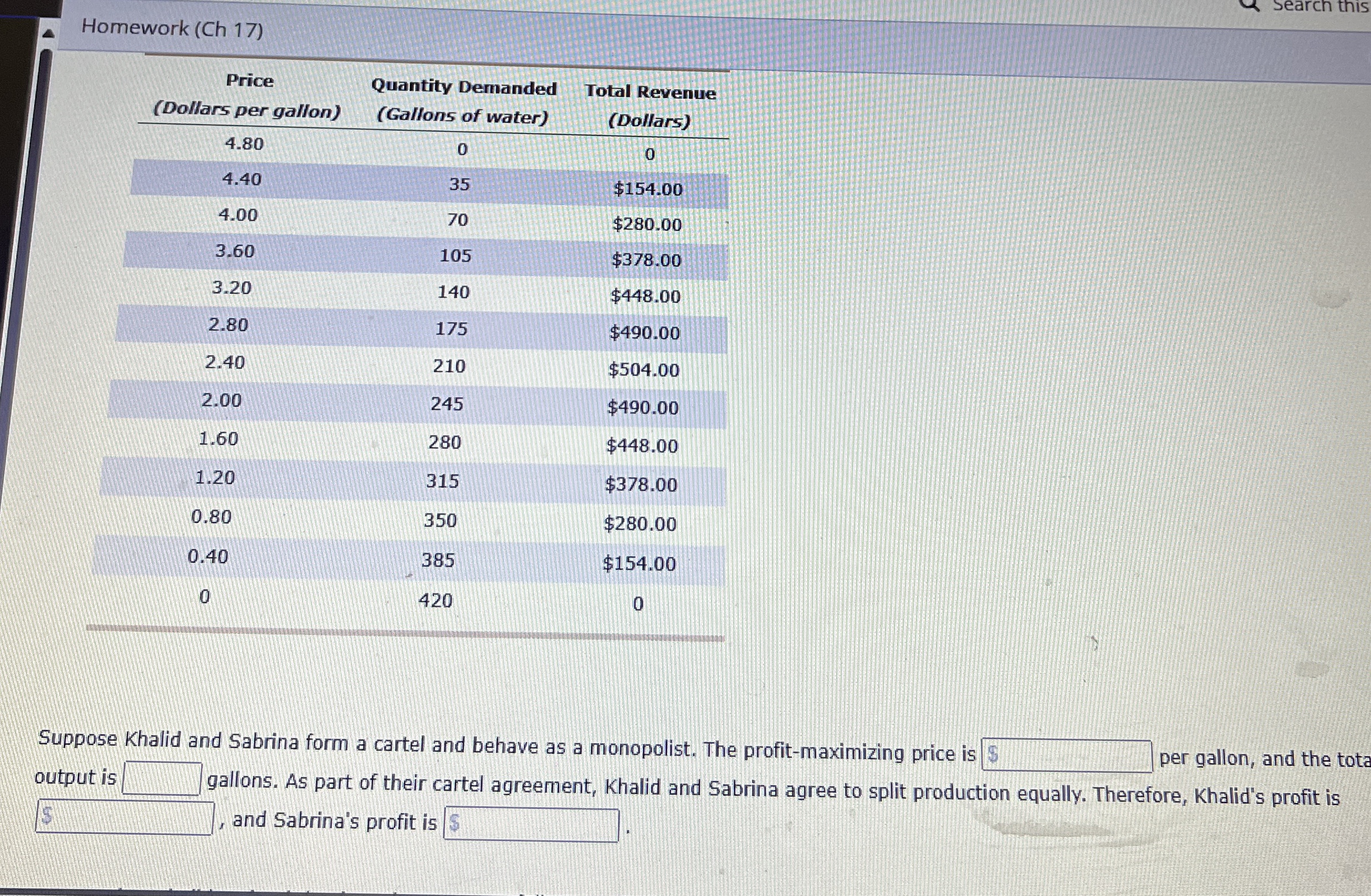 Homework ( Ch 1 7 ) search this \ table [ [ \