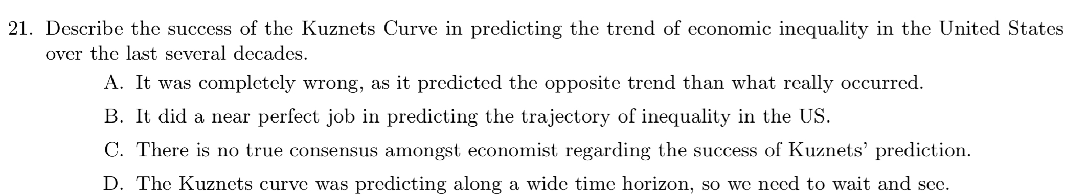 Describe the success of the Kuznets Curve in